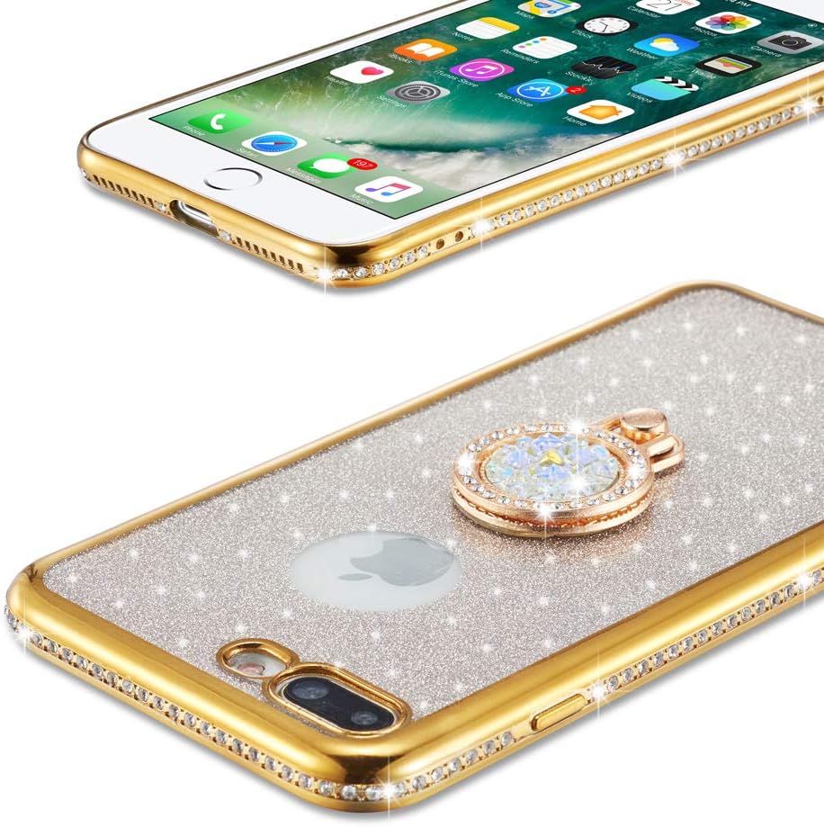 UEEBAI Case for iPhone 6 iPhone 6S, Glitter Soft TPU Case with Shining Diamond 360 Degree Rotatable Ring Kickstand Ultra Slim Shockproof with Lanyard for iPhone 6/6S - Gold