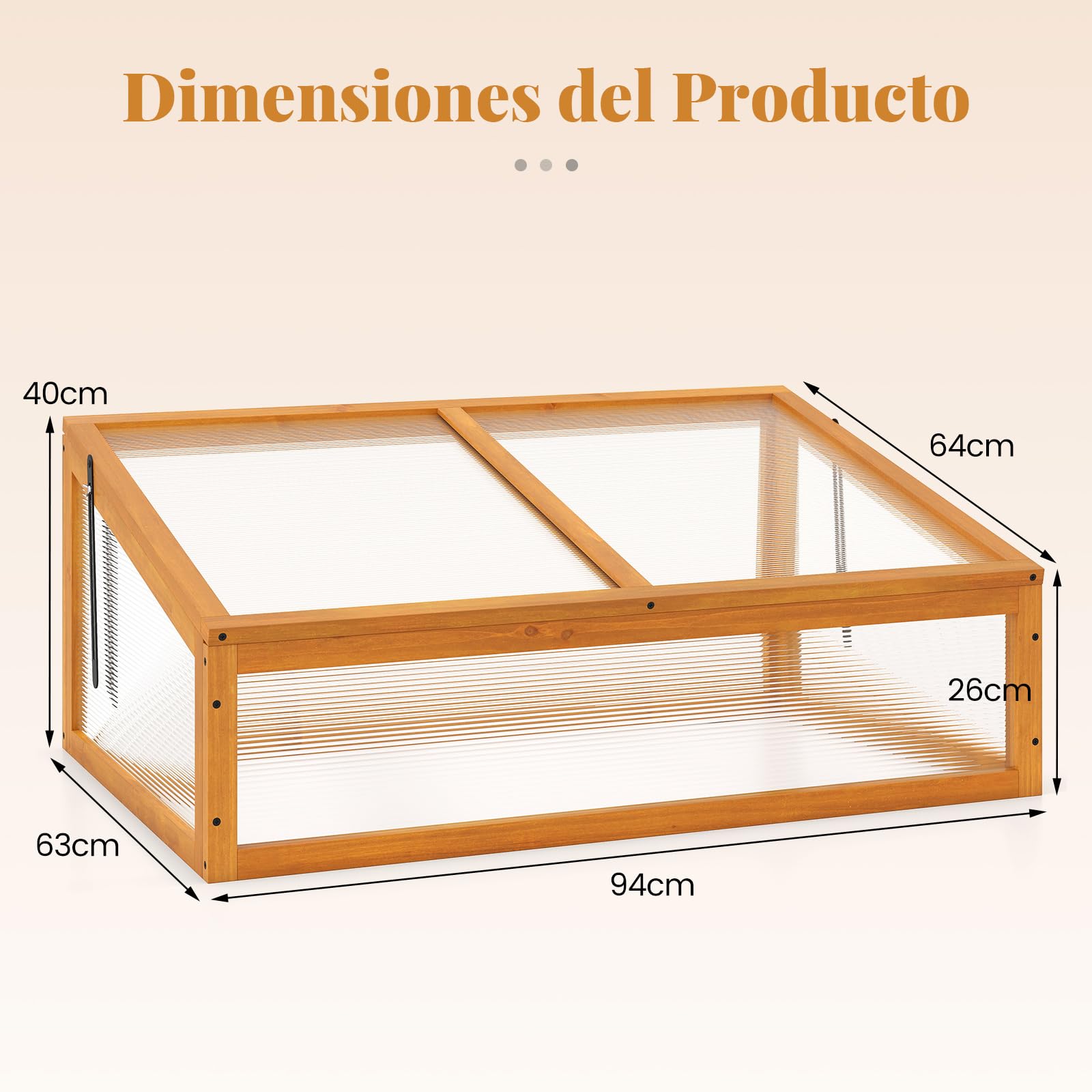 COSTWAY Invernadero de Madera de Abeto, Cubierta PVC, Protección Portátil para Macetas Elevadas con Techo Transparente Abatible, Pequeño Invernadero Interior y Exterior para Jardín, Balcón (Naranja)