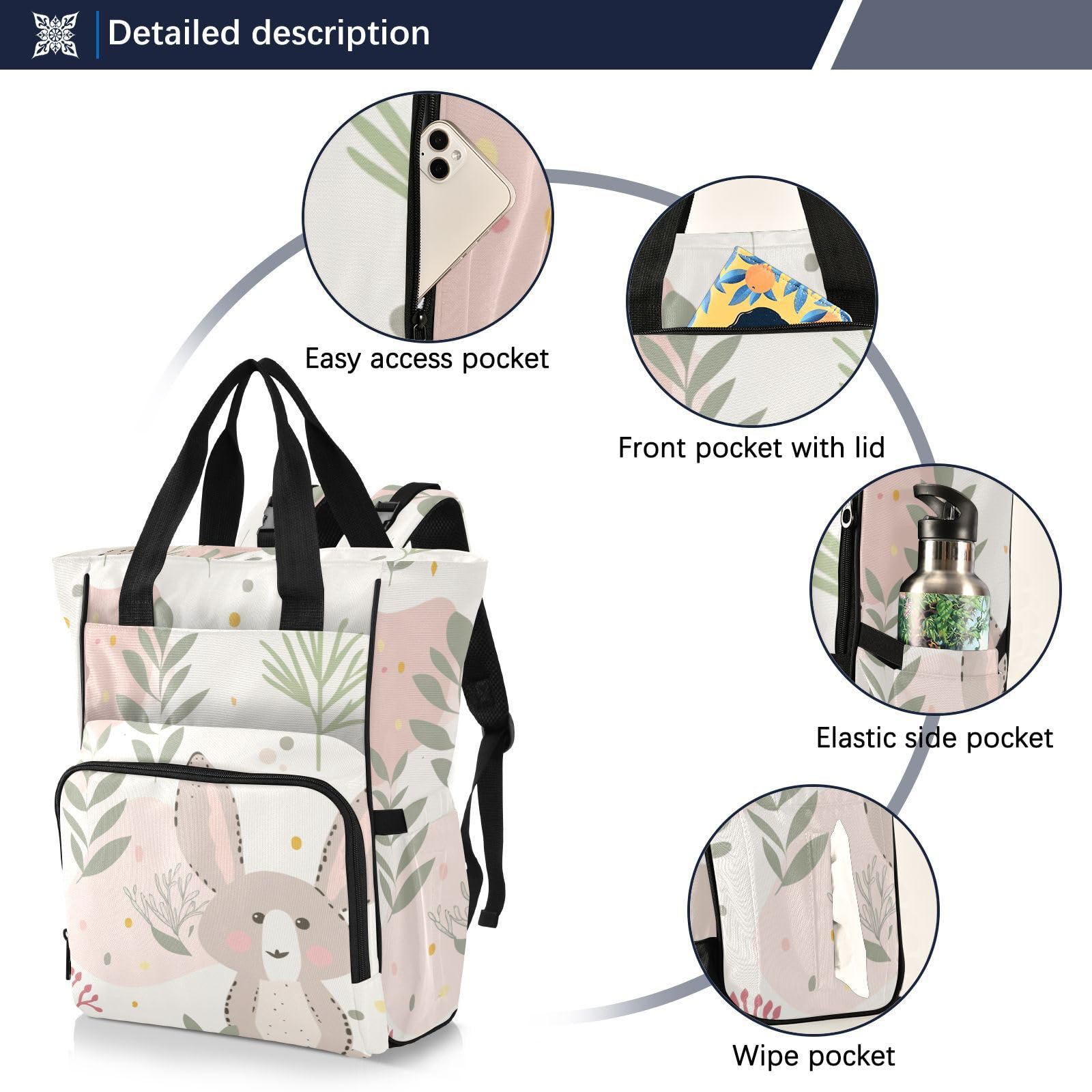 Bolsas de pañales para bebé, niña y niño, diseño de conejos, color
