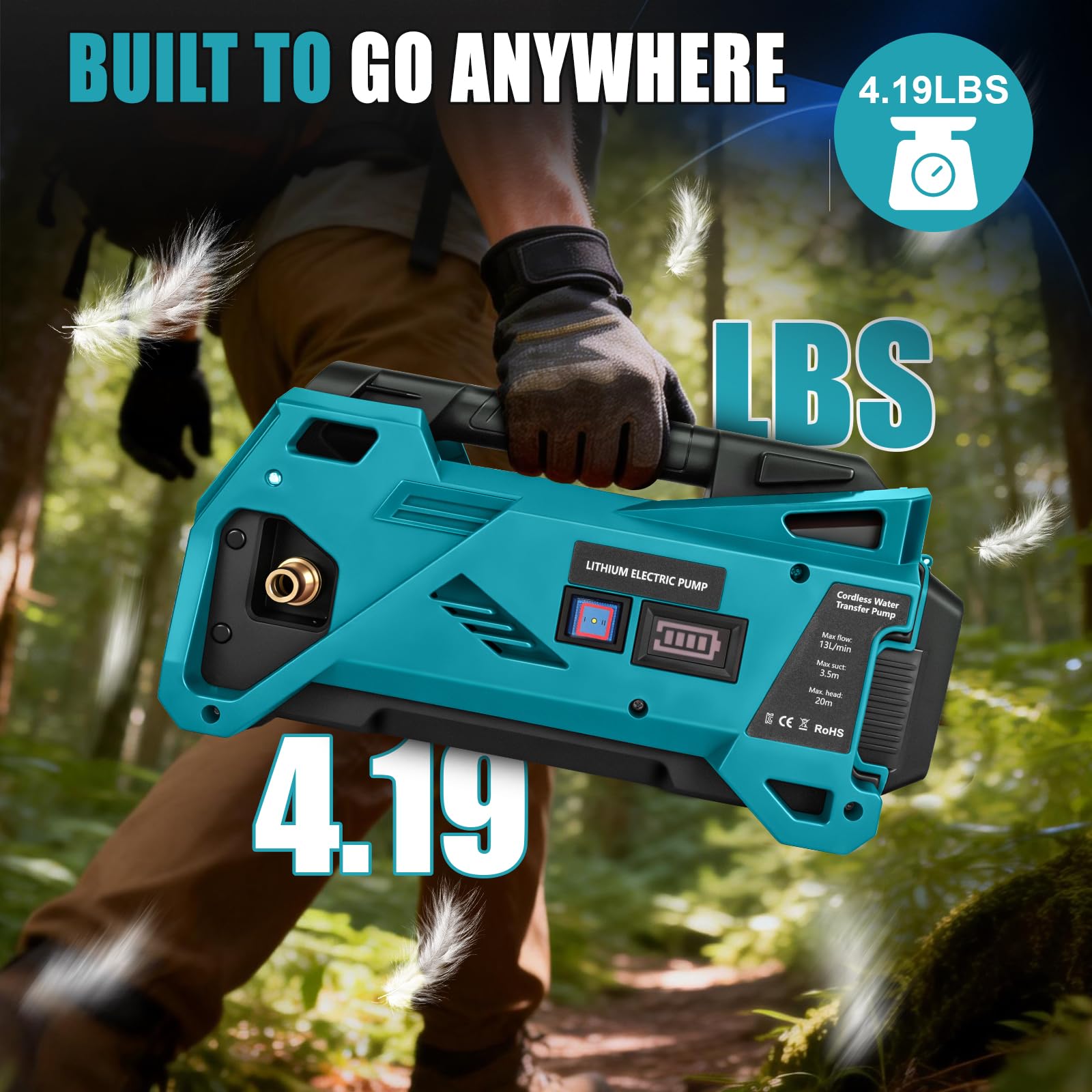 Pompa dell'acqua compatibile con batteria Makita da 18 V, senza fili, pompa elettrica autoadescante per casa, piscina, camper, giardino, vasca idromassaggio, stagno acquario (senza batteria)