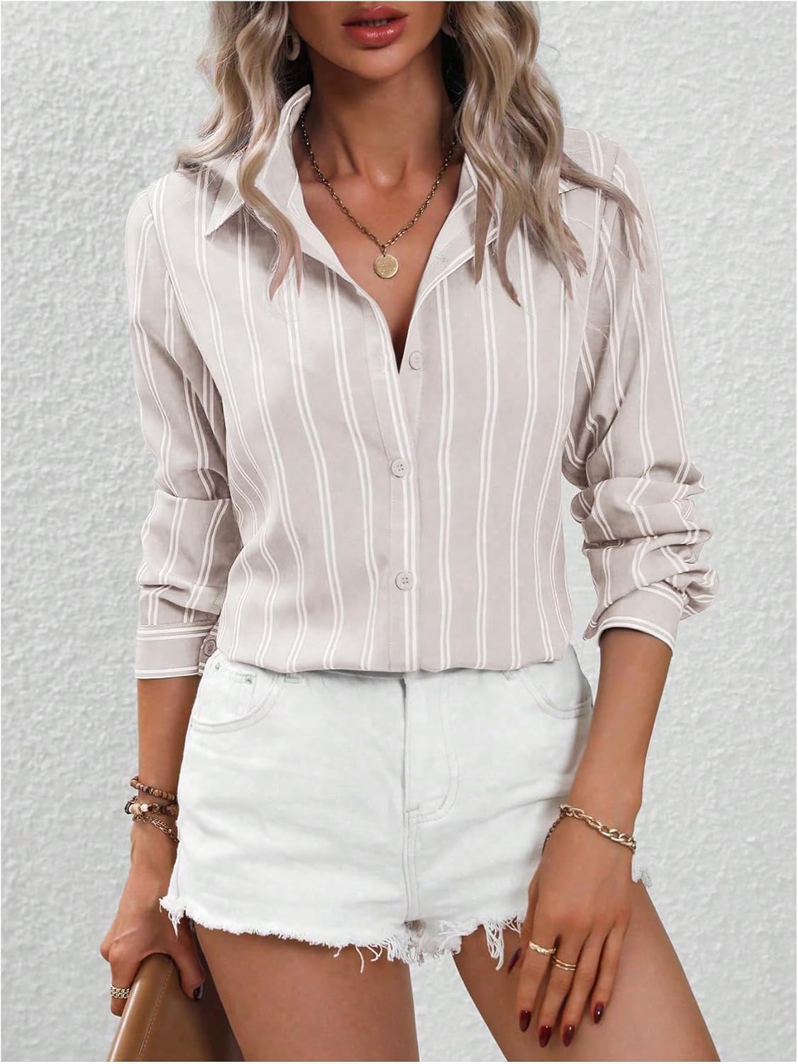 SOLY HUX Women's Striped Button Down Shirt Collared Long Sleeve Casual Work Office Blouse Tops - Image 5