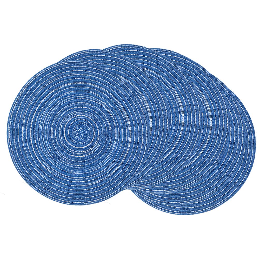 Scf2017 Blue Set Of 6 Round Woven Cotton Yarn Placemats 30Cm Table Mats(Blue)