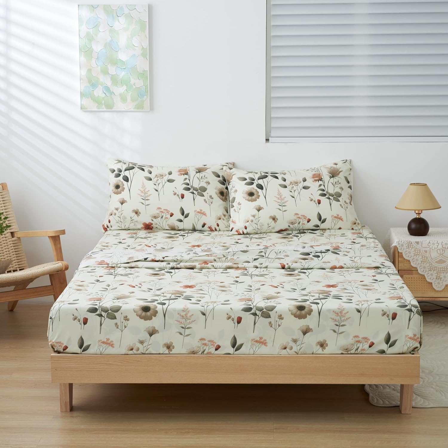 DaDalogy Enchanted Meadow 11-Pieces Bed in a Bag Set - Victoria Garden Delicate Floral Symphony in Beige, Rose, and Soft Green, Luxuriously Soft Quilted Complete Bedding Set - Full