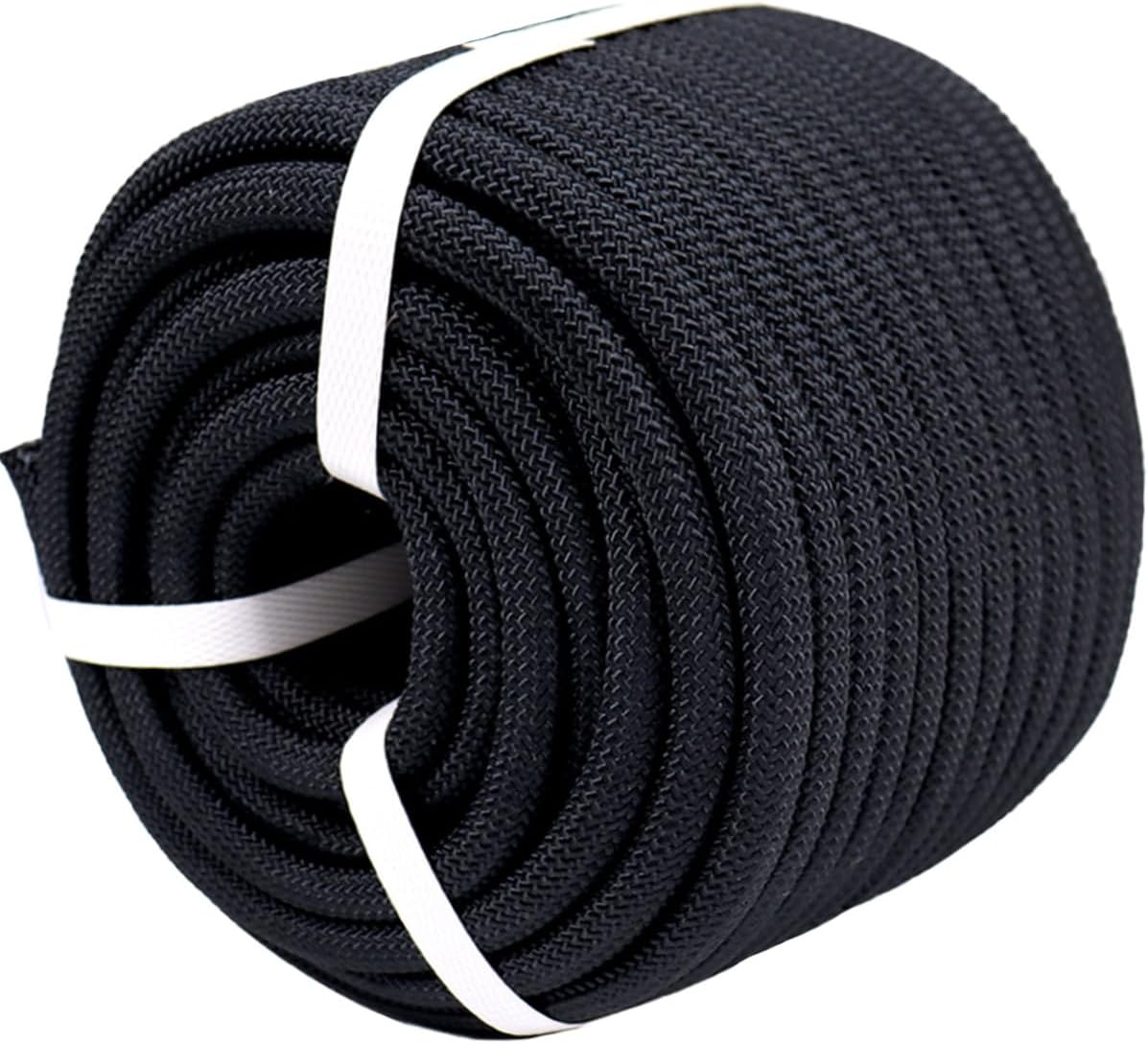 Double Braided Polyester Arborist Rope (1/2 inch X 100 feet) High Strength Bull Rope for Tree Work Climbing Securing Sailing Swing, Black