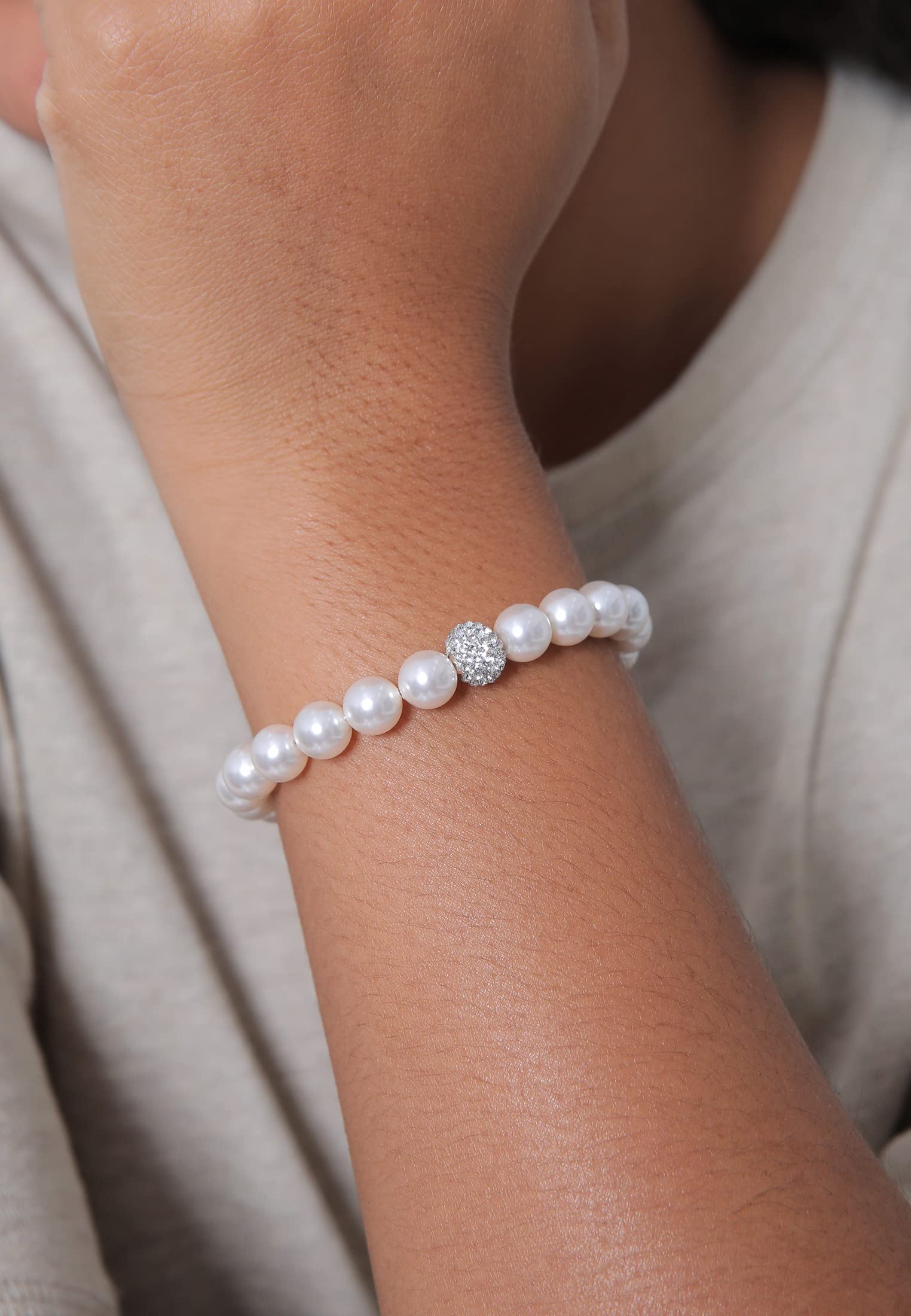 Elli Pulsera Mujer Elegante con Perlas y Cristales de Swarovski en Plata de Ley 925