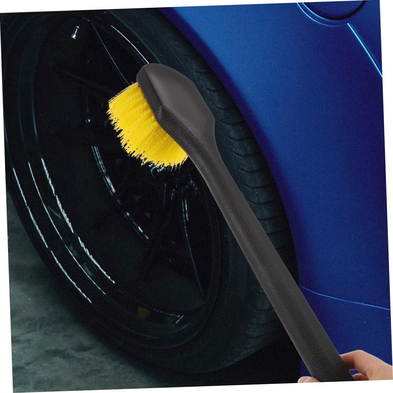 Operitacx Car Tire and Wheel Brush with Long Handle Stiff Nylon Bristles for Car Detailing and Tire Cleaning Yellow Sturdy Rim Scrubber Suitable and Wheel Care