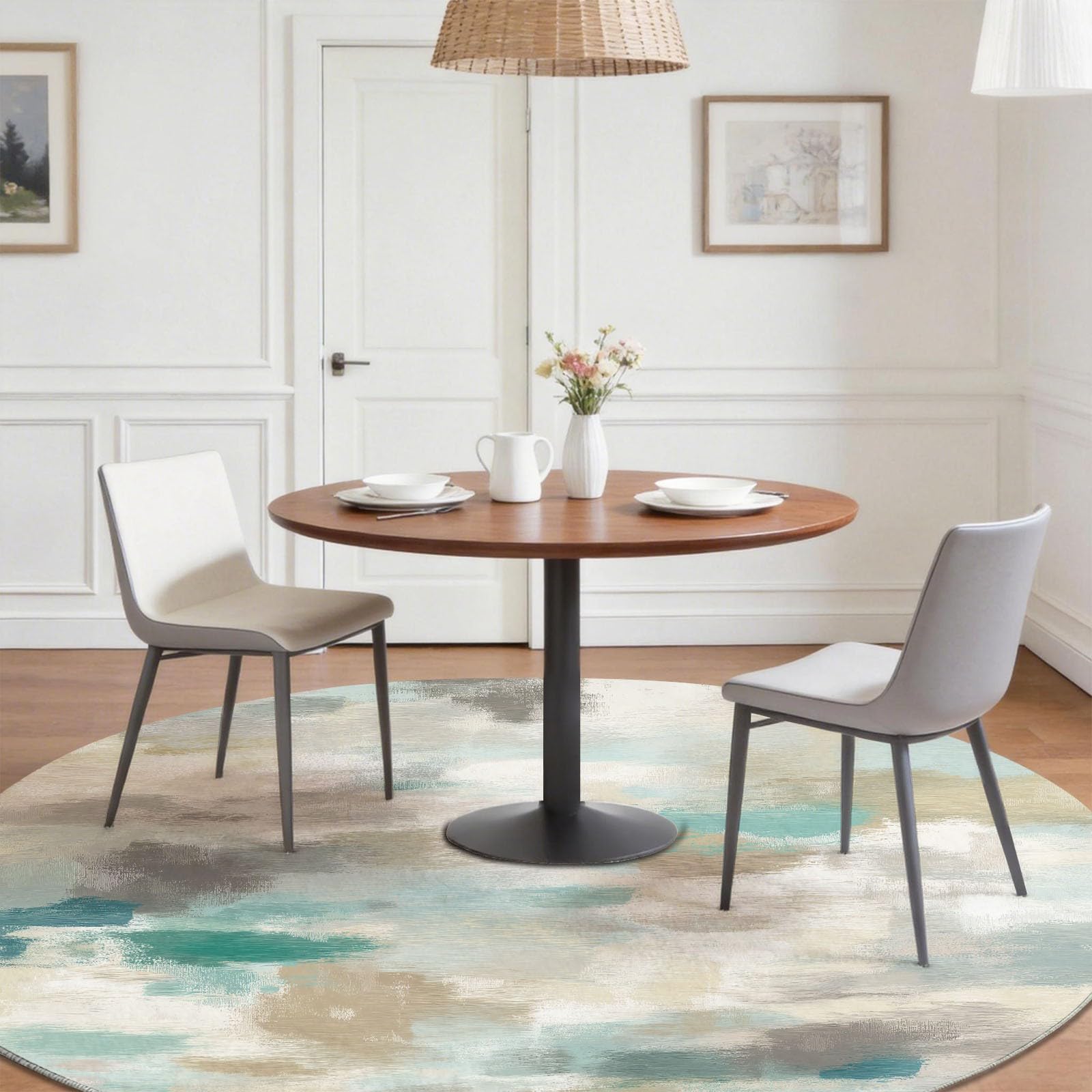 Okrągły dywan 120 cm Minimalistyczny Nordic Blue Canard Grey Kolorowe klocki Okrągły dywan, miękki, antypoślizgowy, nadający się do prania - Nadaje się do sypialni, wejścia, jadalni, pokoju rodzinnego
