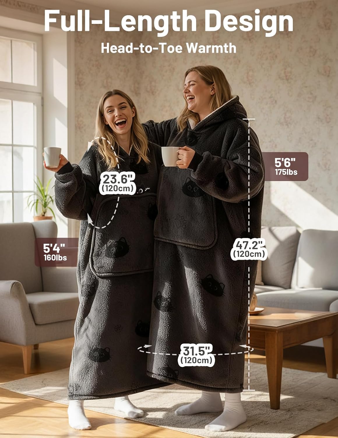 Mewaii Wearable Blanket Hoodie for Adults, Warm Sherpa & Soft Flannel Long Sweatshirt with Giant Pocket, Cozy Gifts for Women - Image 3