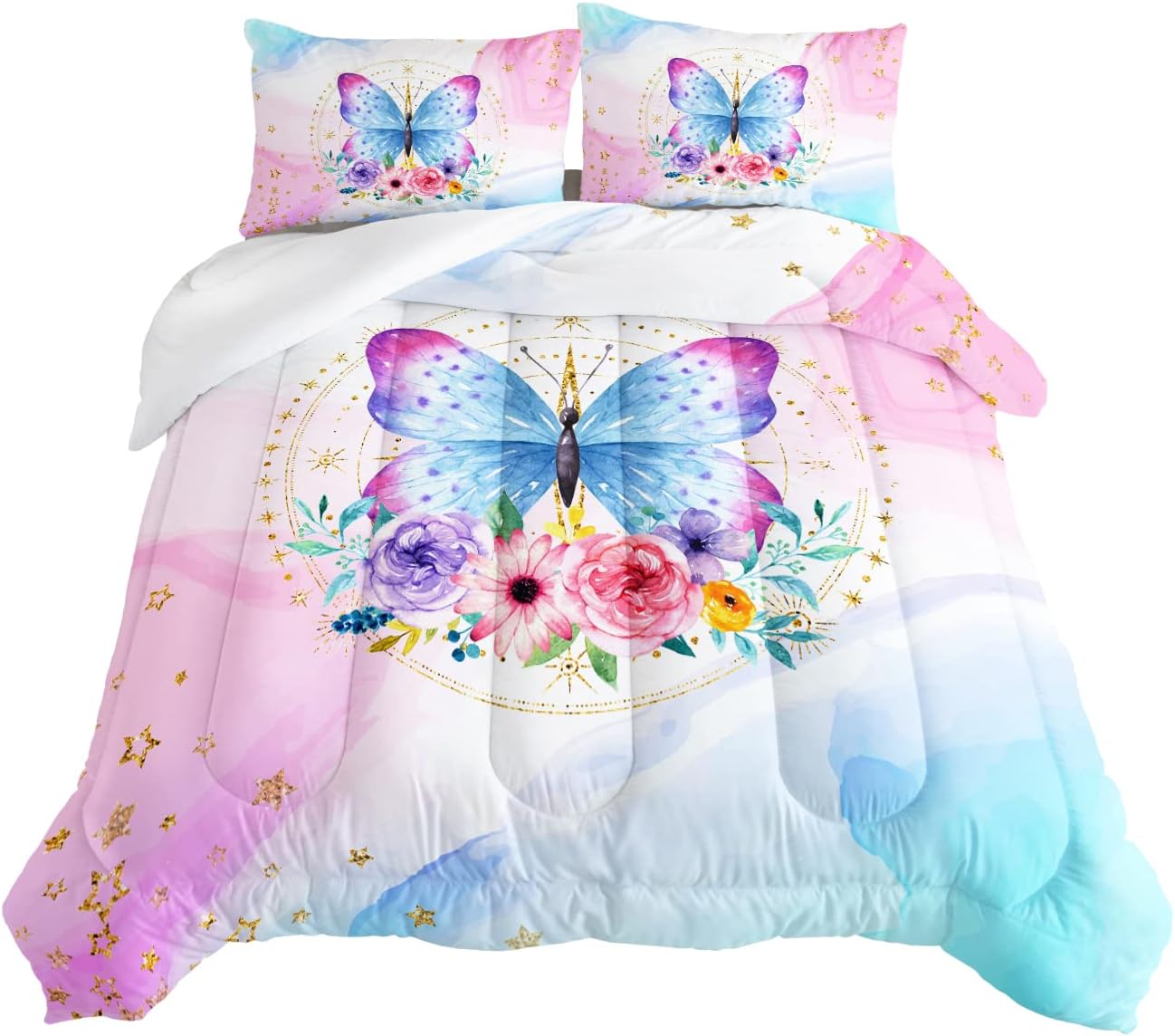 HOSIMA Butterfly Comforter Set for Girls,Pink Butterfly