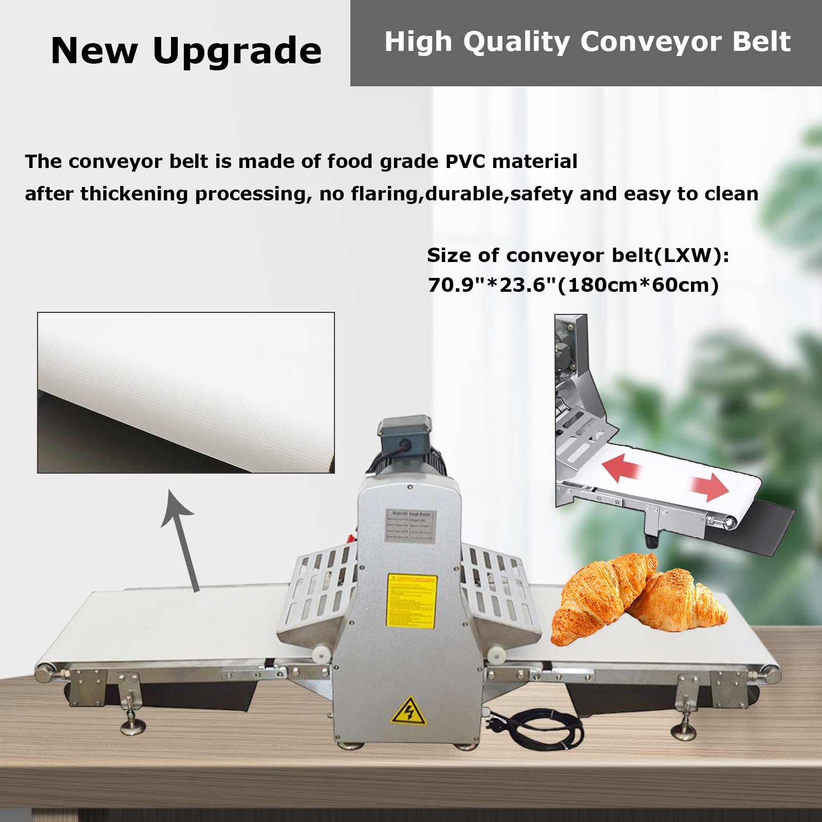 INTBUYING Countertop Dough Sheeter Machine 24in Reversible Pastry Dough Roller Press Sheeter Dough Flatten Laminator Pie Crisp Sheets Folding Machine Danish Pastry Machine 0.04