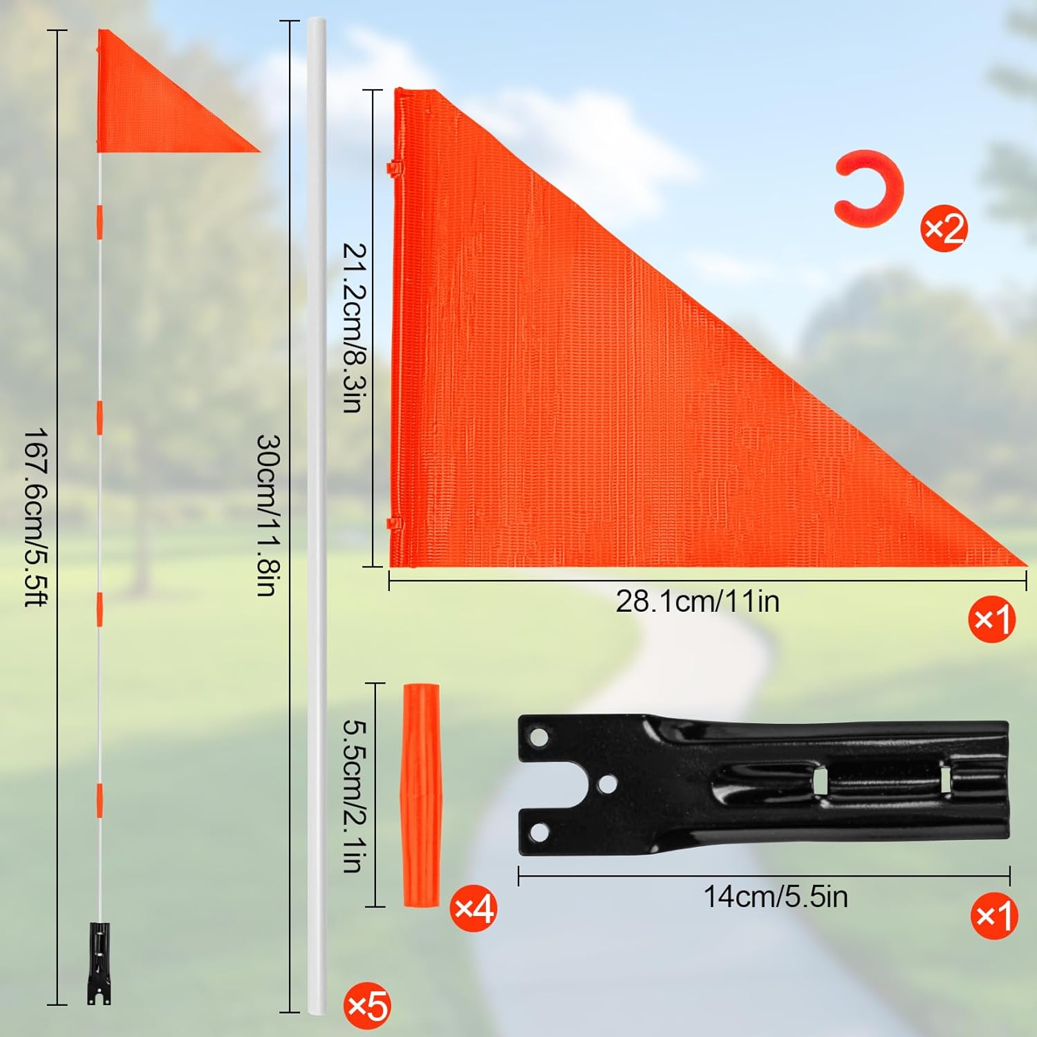 Bike Safety Flag with Pole - 5.5 Ft 8.3x11 Inch Adjustable Waterproof Orange Bike Flag with Bicycle Mounting Bracket, Durable Fiberglass Pole, Suitable for Bicycles, Trailers, Wheelchairs - Image 6