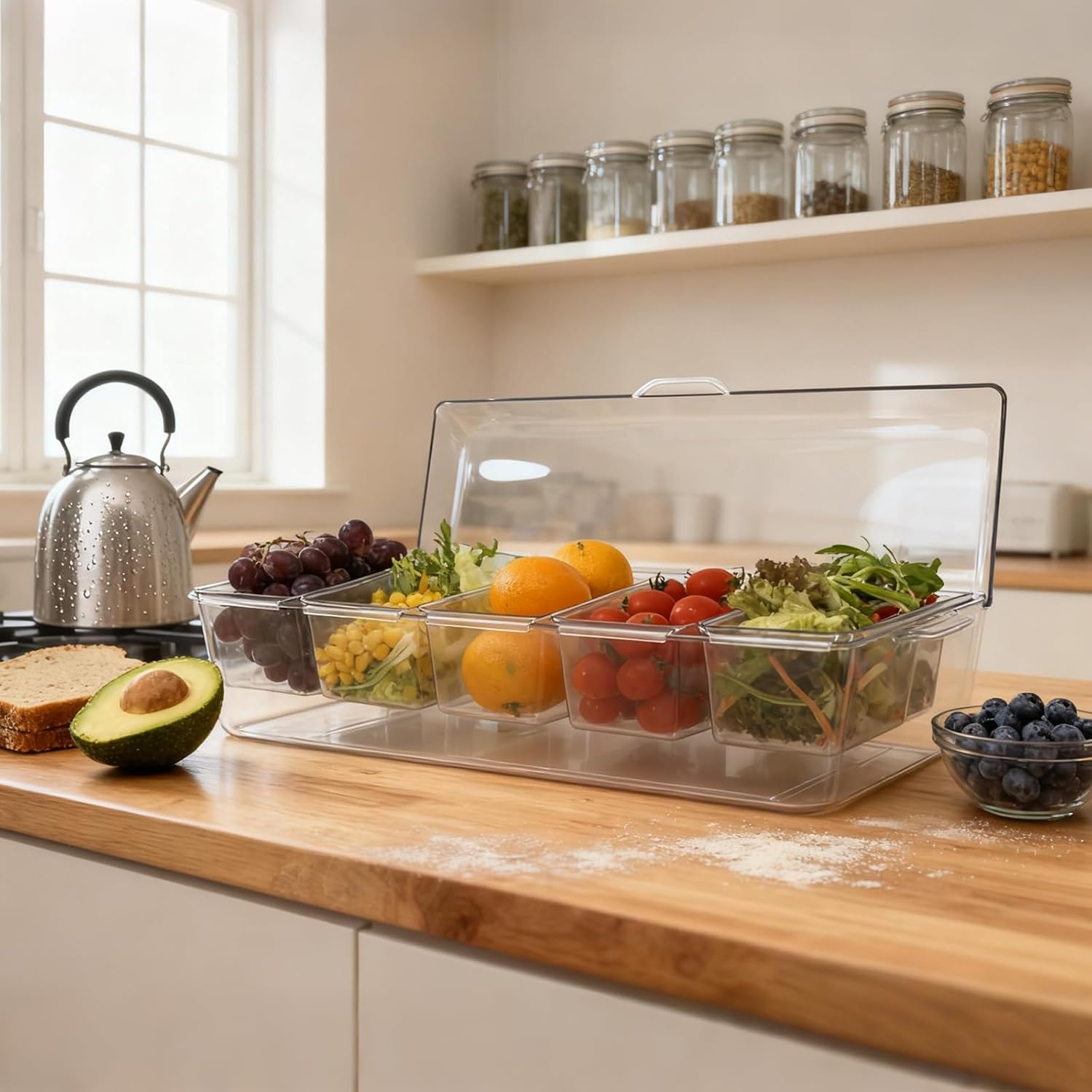 Ice Chilled Condiment Server, 5 Removable Compartments Condiment