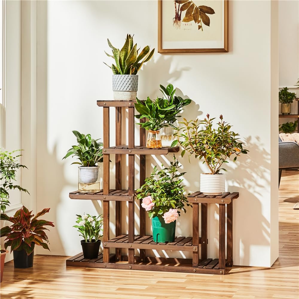 Yaheetech Scaffale per Piante Porta Fiori Supporto Porta Vasi a 7 Ripiani Espositore per Piante da Interno e Esterno Mensola Fioriera Giardino in Legno 97 x 25 x 96 cm