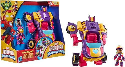 Miniatura 8 de Marvel Iron Man and his Awesome Friends Ironheart 2 en 1 Mech Suit & Vehicle, juego de figura de acción y vehículo de juguete, juguetes de