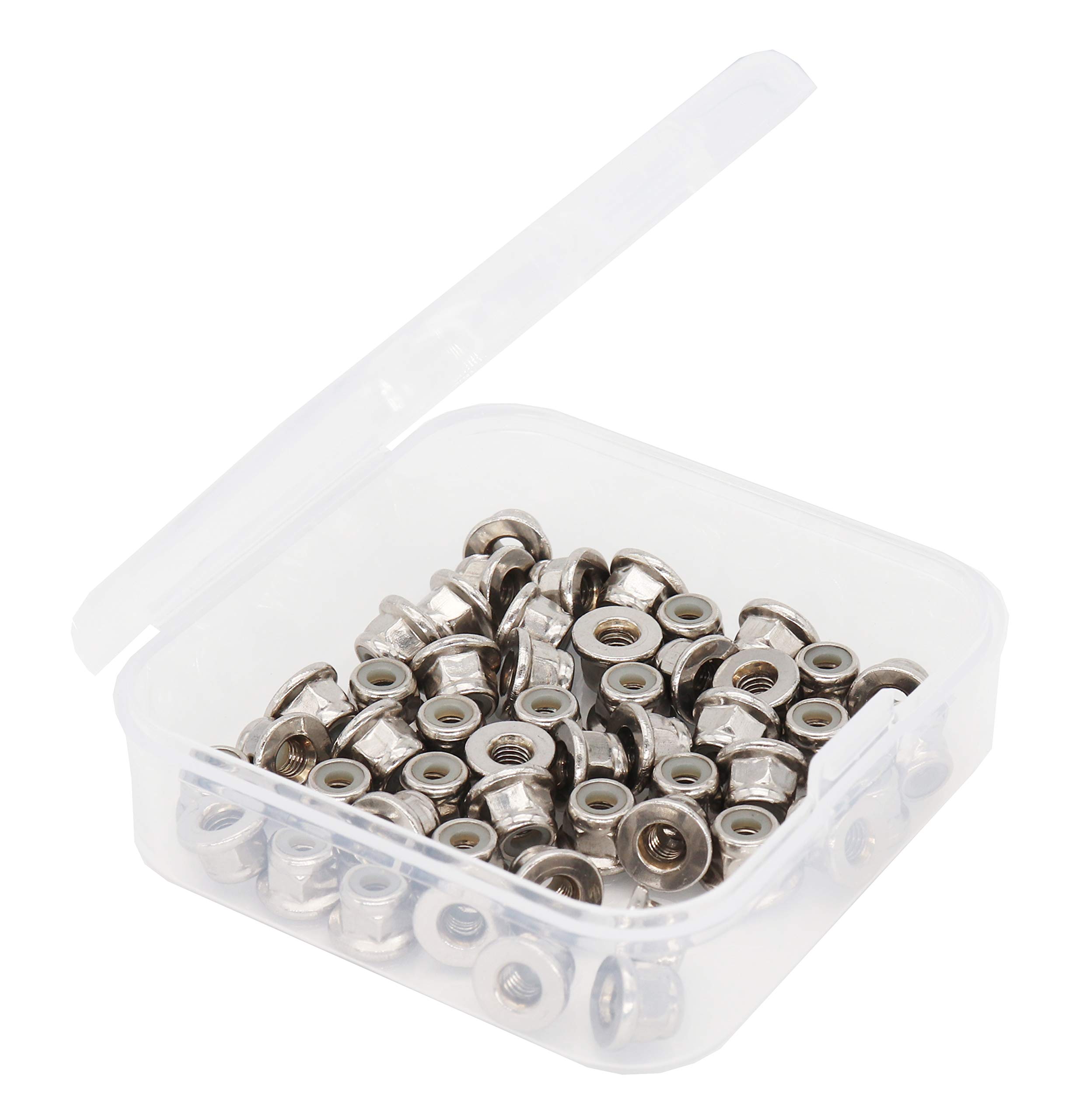 cSeao 50pcs M3 x 0.5mm Flanged Nylon Inserted Lock Nuts 304 Stainless Steel A2-70