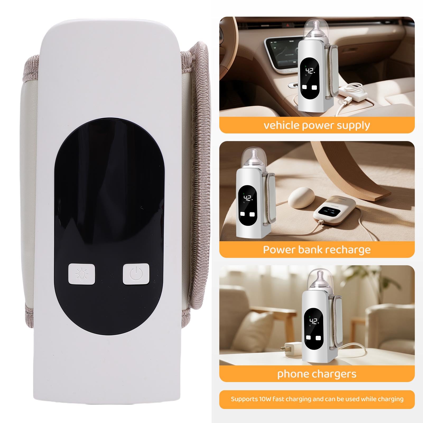 Scaldabiberon, Batteria Ricaricabile da 9000 MAh Scaldalatte Elettrico con Ricarica USB con Design Portatile e Temperatura Costante per Viaggi, Uso Esterno e Riscaldamento di Alimenti per