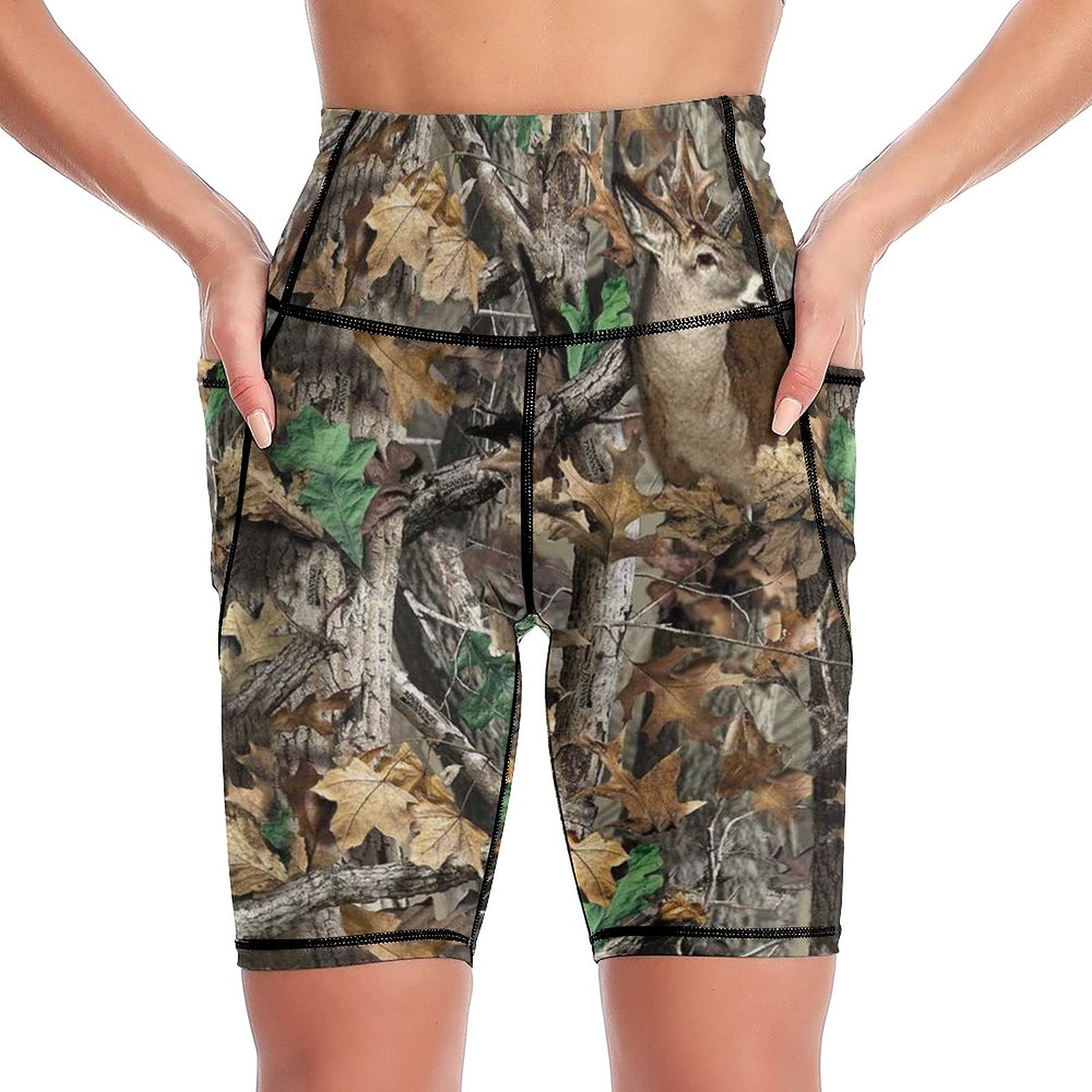 BAIKUTOUAN Camo Deer Camouflage Hunting Women's Yoga Shorts Printed Biker Workout Running Pants