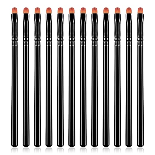 Sibba 12 Pinceles Pequeños para Corrector para Debajo de Los Ojos Cepillo para Maquillaje de Fibra Sintética Pinceles Base de Contorno Cejas Cepillo Delineador Ojos Cepillo Plano Mujeres y Niñas