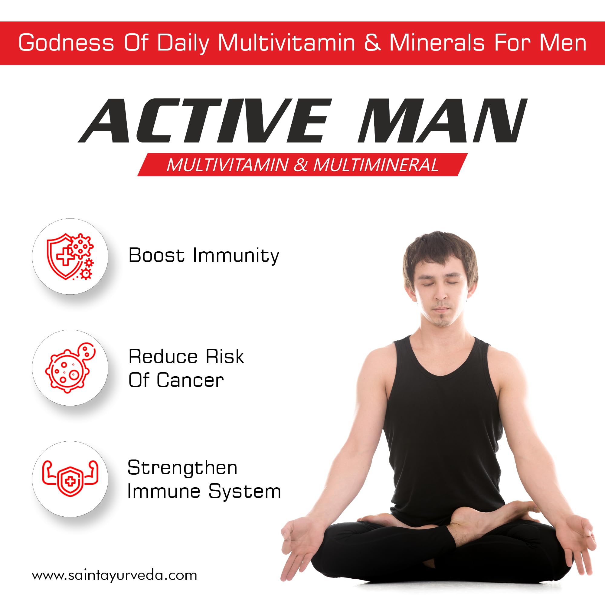 Saint Ayurveda Multivitamin | Active Man | 30 sofgels with Ginseng, Lycopene, Grape Seed Extract & Vitamin B1, B2, B6, B12, A & Folic Acid For Daily Energy, Immunity, Gut & Bone Health 2