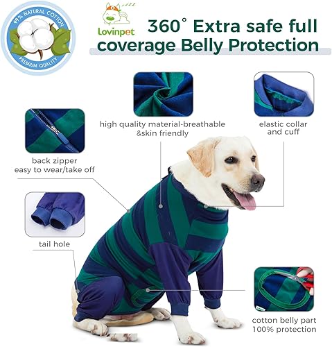 Miniatura 8 de LovinPet Traje de recuperación para perros grandes y medianos para heridas abdominales después de una cirugía, envoltura de piernas, azul ondulado,
