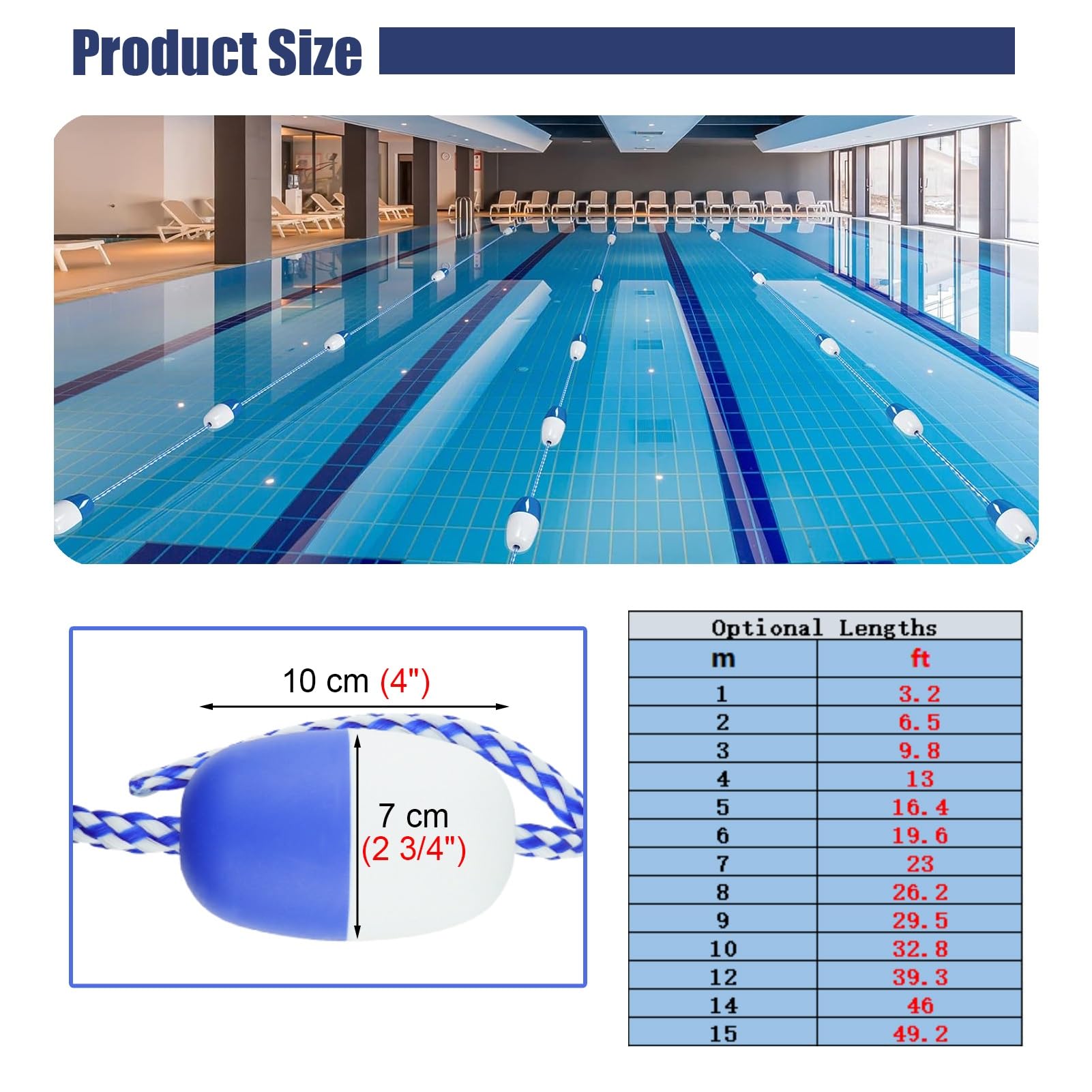 Corda di sicurezza per piscina con boe per divisioni di corsie di nuoto e allenamento, ideale per competizioni
