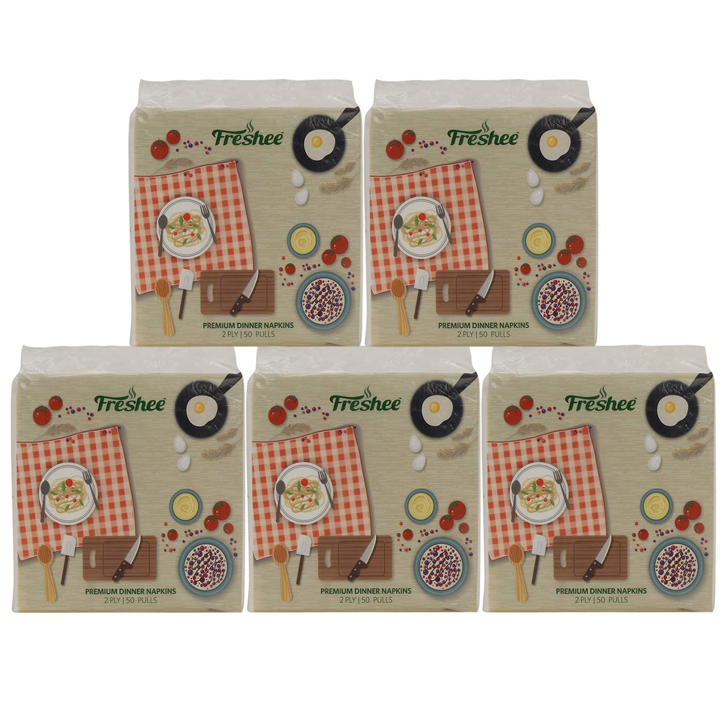 Freshee 50 Pulls 2 Ply Dinner Napkin Pack Of 5 Tissue Paper, Hygience And Fresh Tissue Made With 100% Virgin Fibre, Skin Friendly Disposable Tissue-image-12