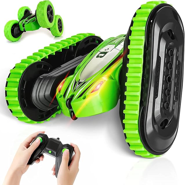 KIDWILL 2 in 1 Remote Control Car, Crawler & 4WD, 2.4GHz R/C Car, High Speed Drift Off-Road Stunt Car with Cool Headlights, 2-Sided 360° Rotating, Kids Toy Race Cars for Boys Girls Birthday