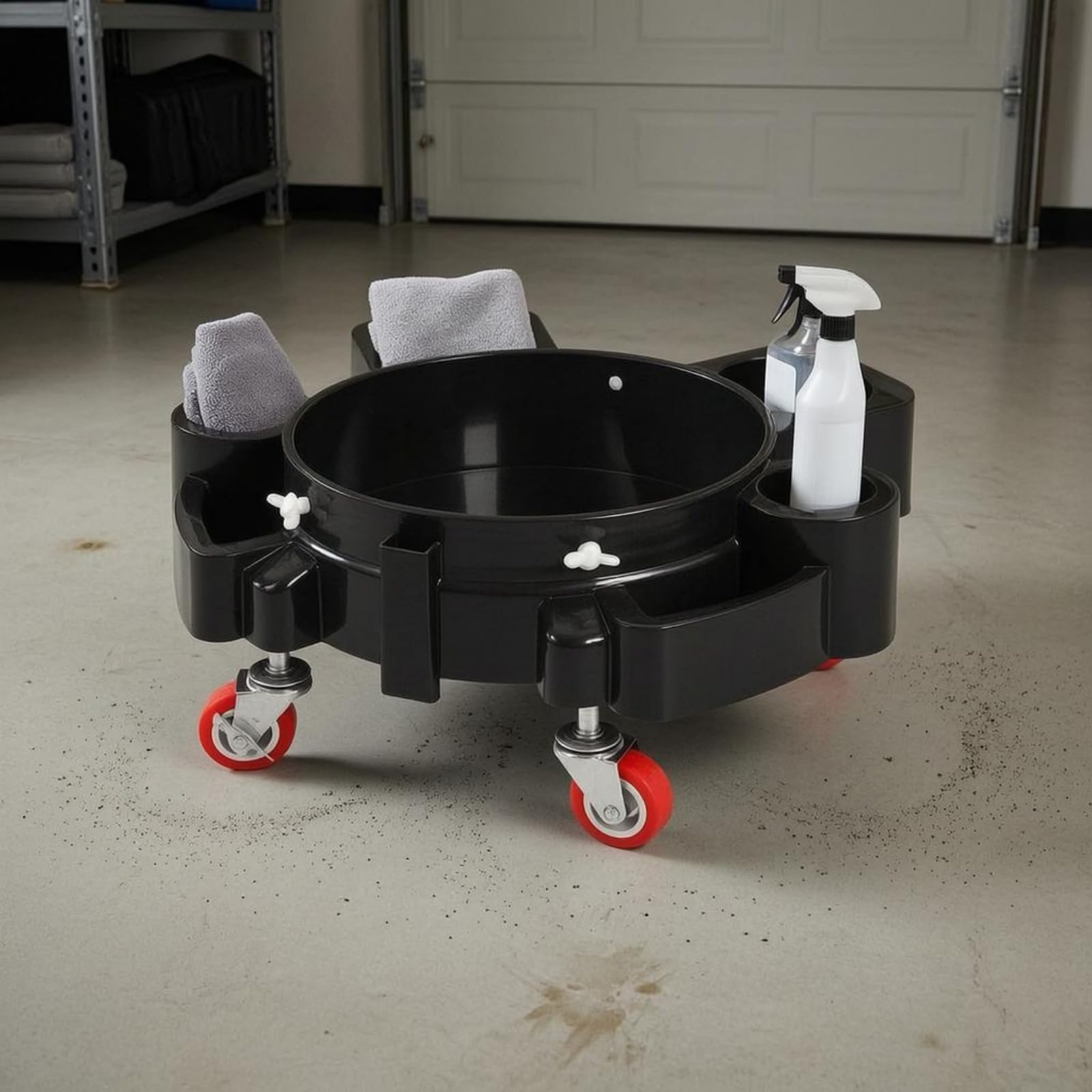Car Wash Eimerwagen Basis Rollwagen Eimerhalter Wagen Bodenträger mit Vierseitigen Aufnahmen für Zubehör Und Einfacher Handhabung für Autopflege Garage Carport, Red