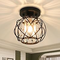 Loiogohot Crystal Flush Mount Ceiling Light - Modern Black E26 Chandelier for Hallway, Bedroom, Bathroom, Foyer