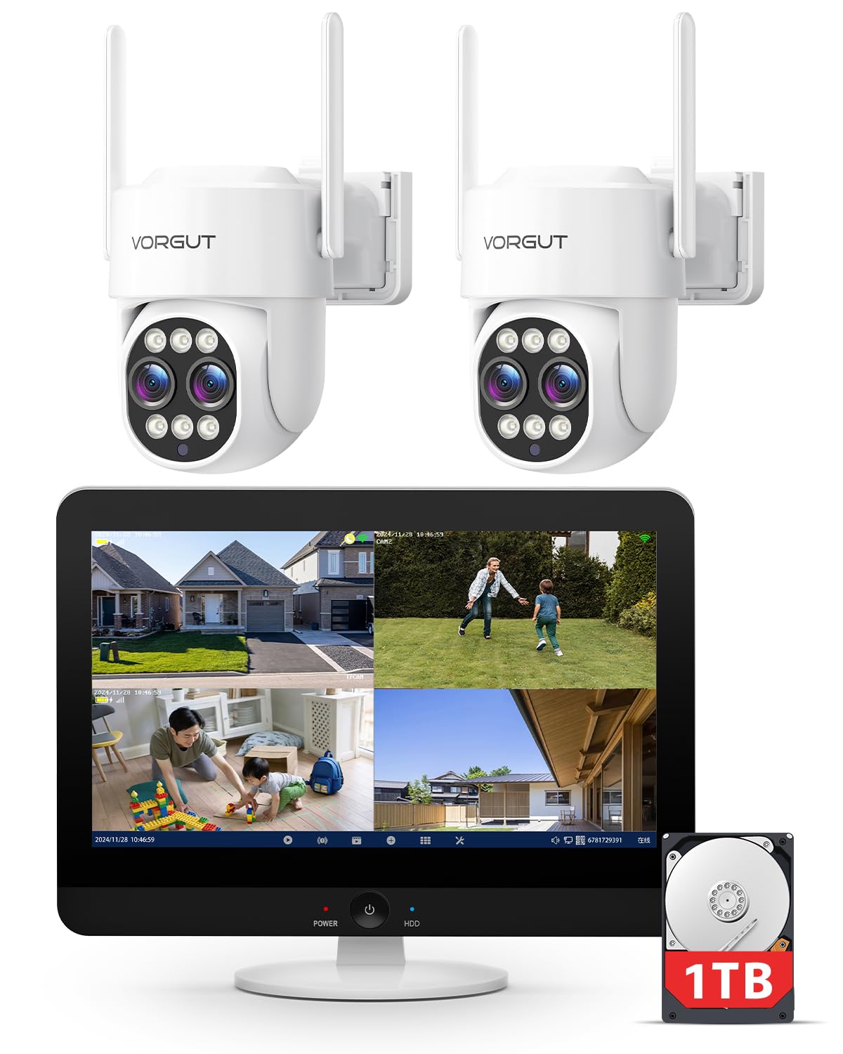 Amazon.co.jp: VORGUT 防犯カメラ 屋外 モニター付き 2台セット 10倍