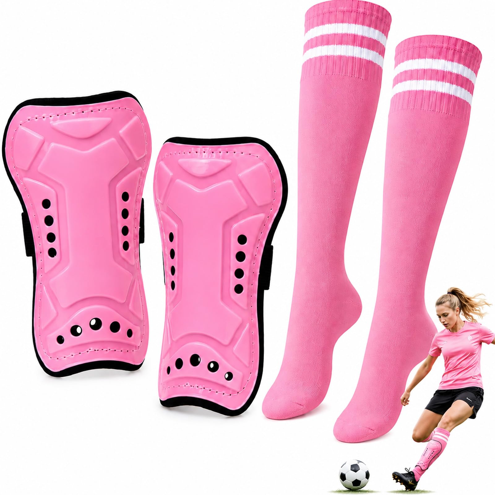 2 PCS Shin Pads Girls, Girls Football Socks, Shin Pink Gear Set for Football Activities