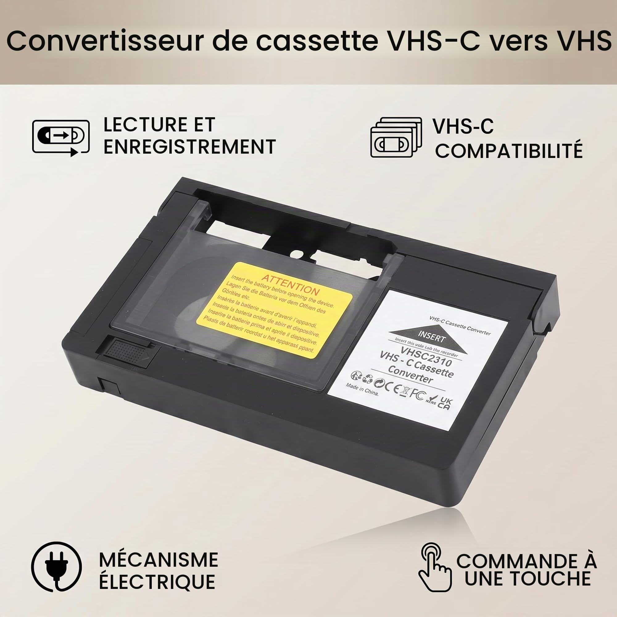 Adaptateur de Cassette, Support de Lecture de Lecture VHS Boîte de Convertisseur de Cassette SVHS CAMCRODERS Mini DV HI8 avec Mécanisme électrique pour S C et Bandes