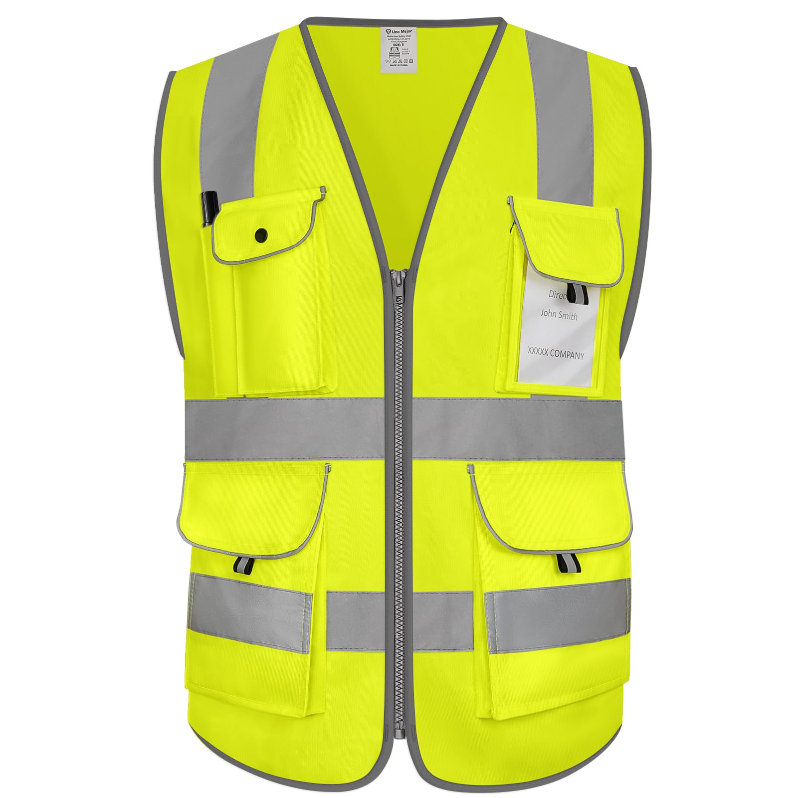 Uno Mejor 9 pockets High Visibility Full Zip Safety Vest for