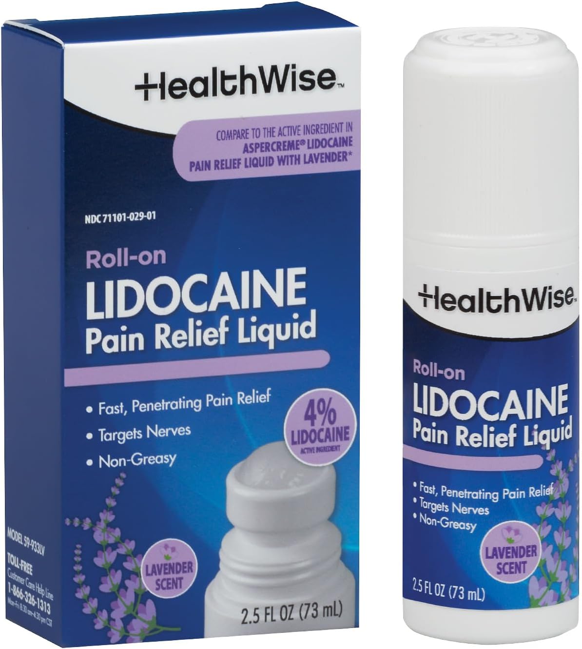 HealthWise 4% Lidocaine Roll-On | Soothing Lavender Scent | OTC Strength | Pa...