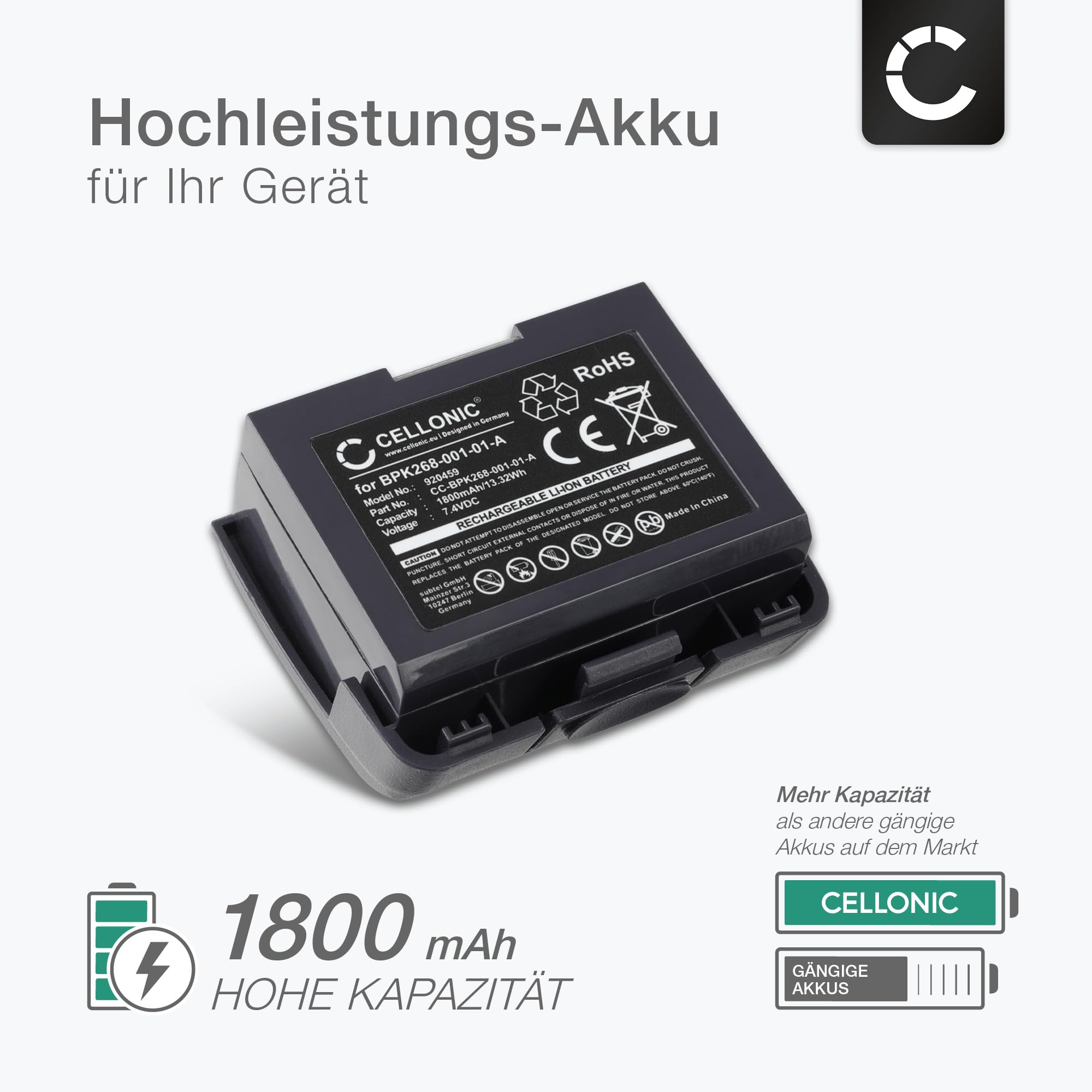 CELLONIC 2X Akku kompatibel mit Verifone VX680, Wireless | 2x, (1800mAh-7.4V-Lithium-Ionen), Zahlungsterminal / POS Akku, für Verifone BMO010002, VX680 Wireless Credit Card Machine