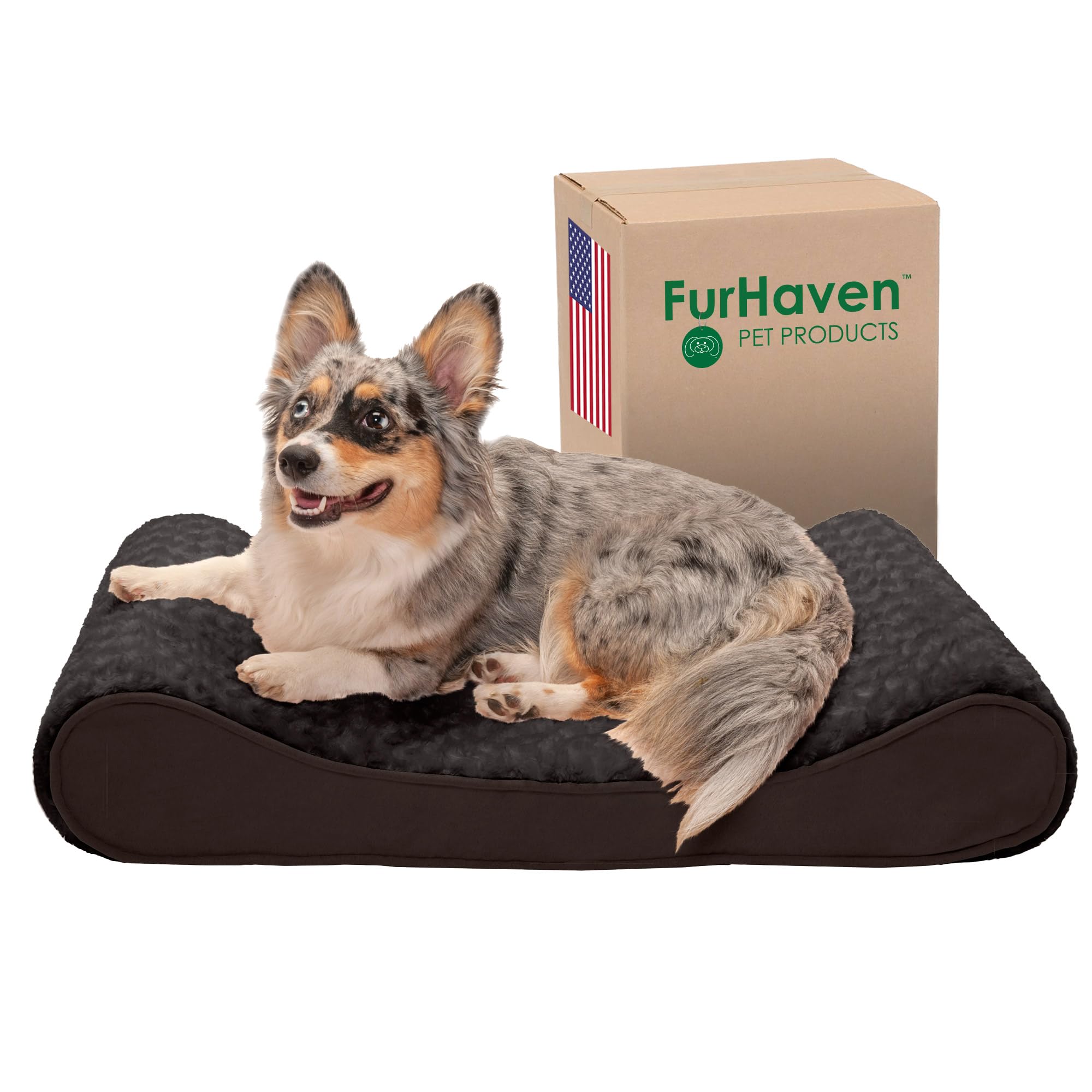 Furhaven Cooling Gel Dog Bed for Medium/Small Dogs w/ Removable Washable Cover, For Dogs Up to 23 lbs - Ultra Plush Faux Fur & Suede Luxe Lounger Contour Mattress - Chocolate, Medium