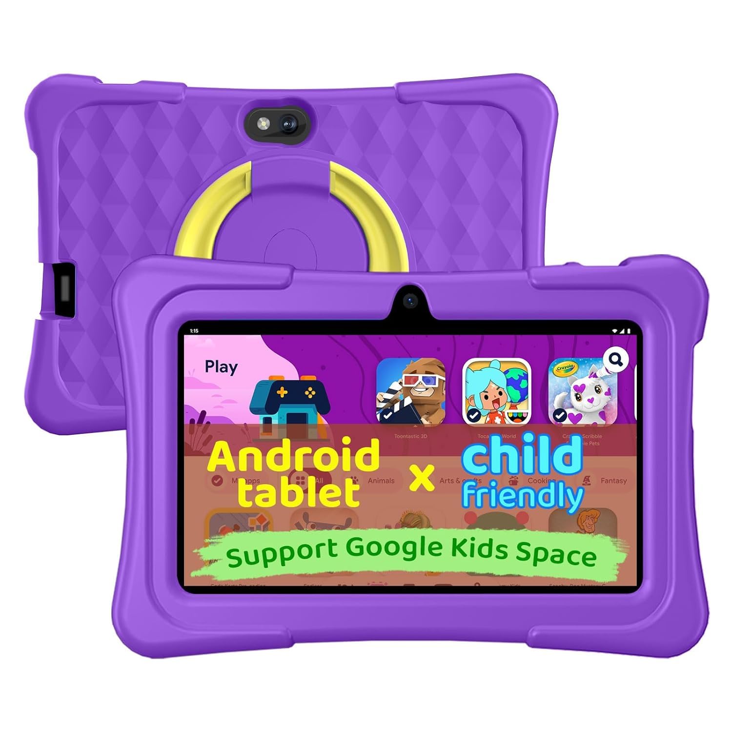 Kids Tablet, 7 Inch Android 15 Tablet for Kids, 8GB+32GB 1TB Expanding, Quad Core Toddler Tablets with Shockproof Case, BT5.0, WiFi 5, Parental Controls, Games, Dual Camera (Purple)-picture-12