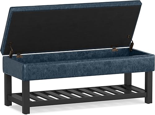 Miniatura 123 de SIMPLIHOME Cosmopolitan - Banco otomano rectangular de transición de 44 pulgadas de ancho con parte inferior abierta en piel sintética vegana gris