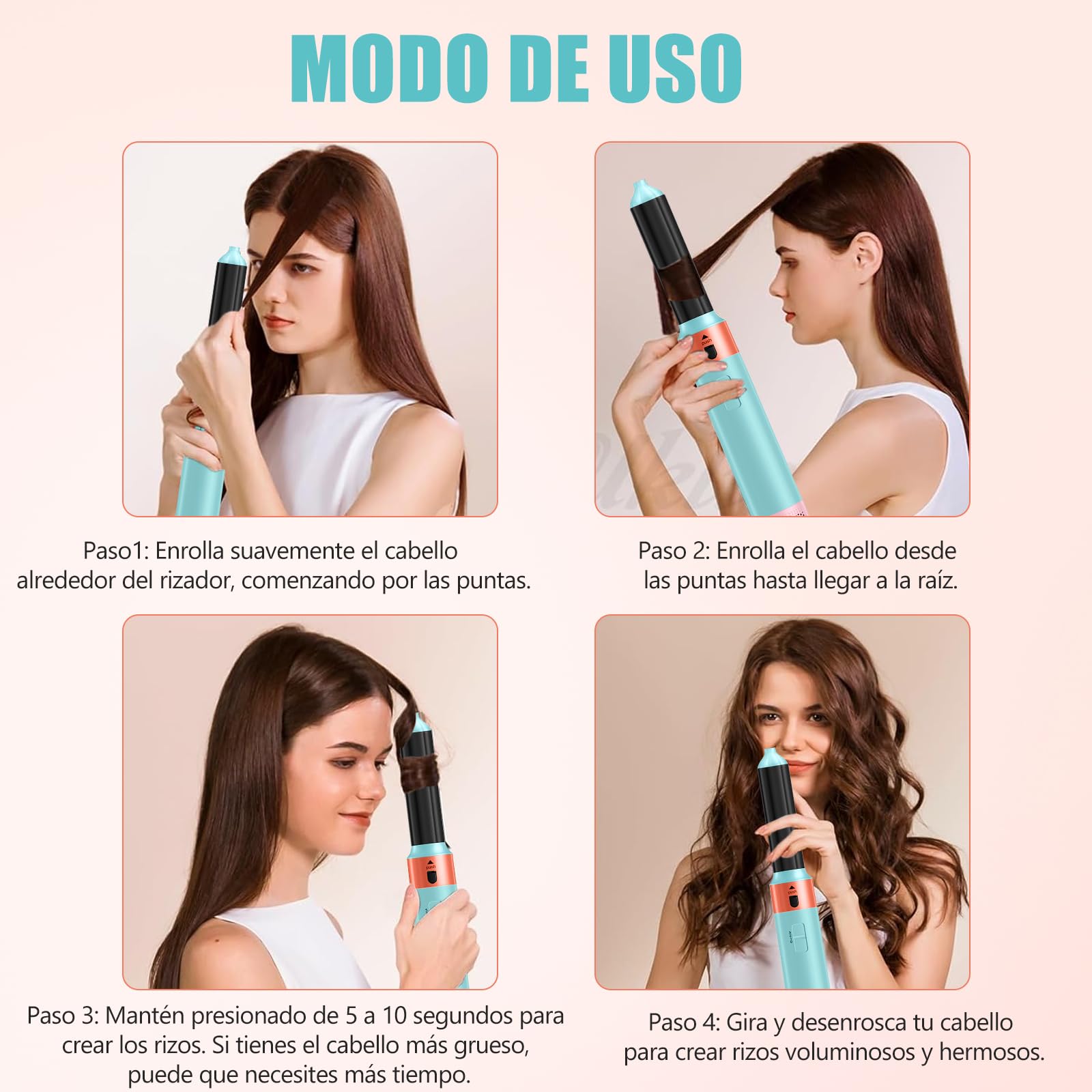 Cepillo Secador de Pelo 5 en 1,Hair- Styler- Wrap 1000W,Cepillo de Aire Caliente Set, Elimina El Frizz, 3 Temperaturas, cepillo electrico Pelo, cepillo Alisador, Rizador, Voluminizador (Azul)