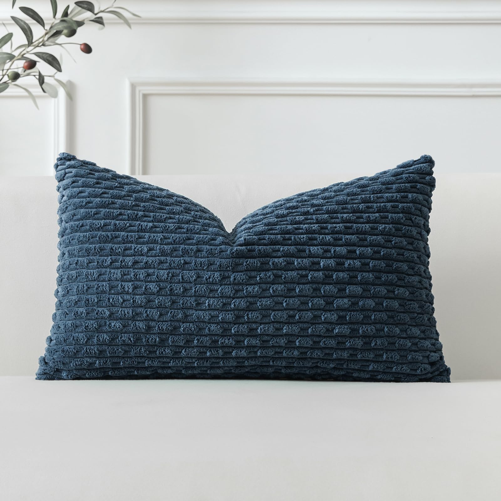 Sungeek Set of 1 Blue Soft Corduroy Decorative Cushion Cover Boho Striped Throw Pillow Cover for Sofa Couch Living Room Patio Farmhouse Home Decor Pillowcase 30x50cm