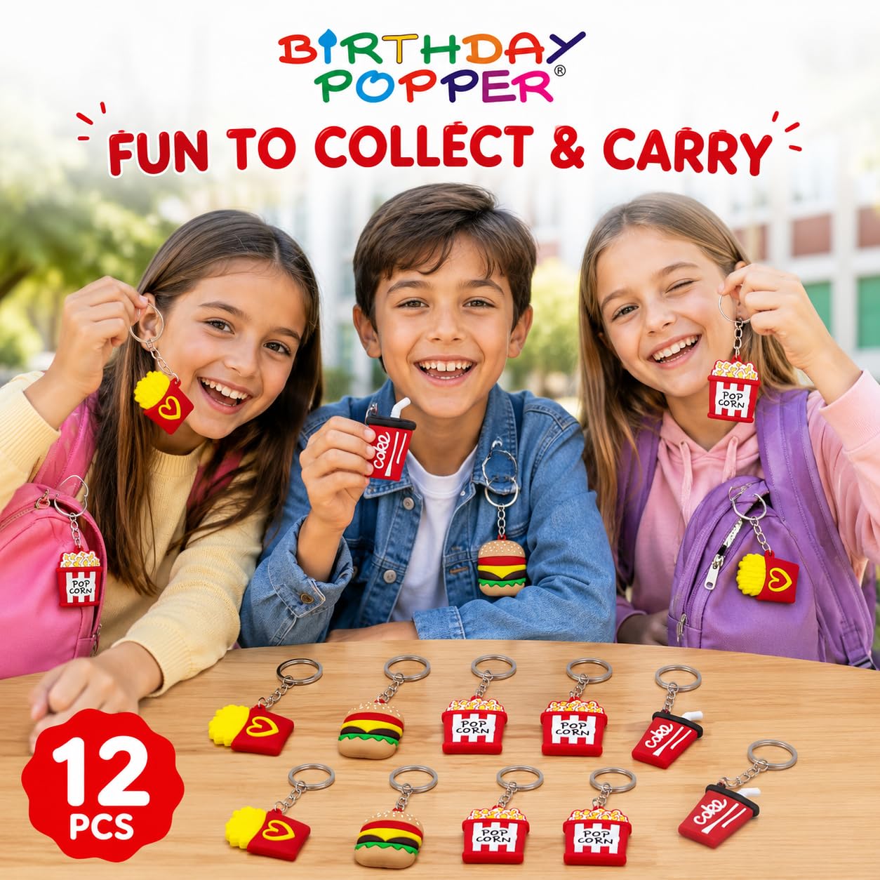 Birthday Popper Birthday Return Gift for Kids, 12 Fast Food Keychains 4