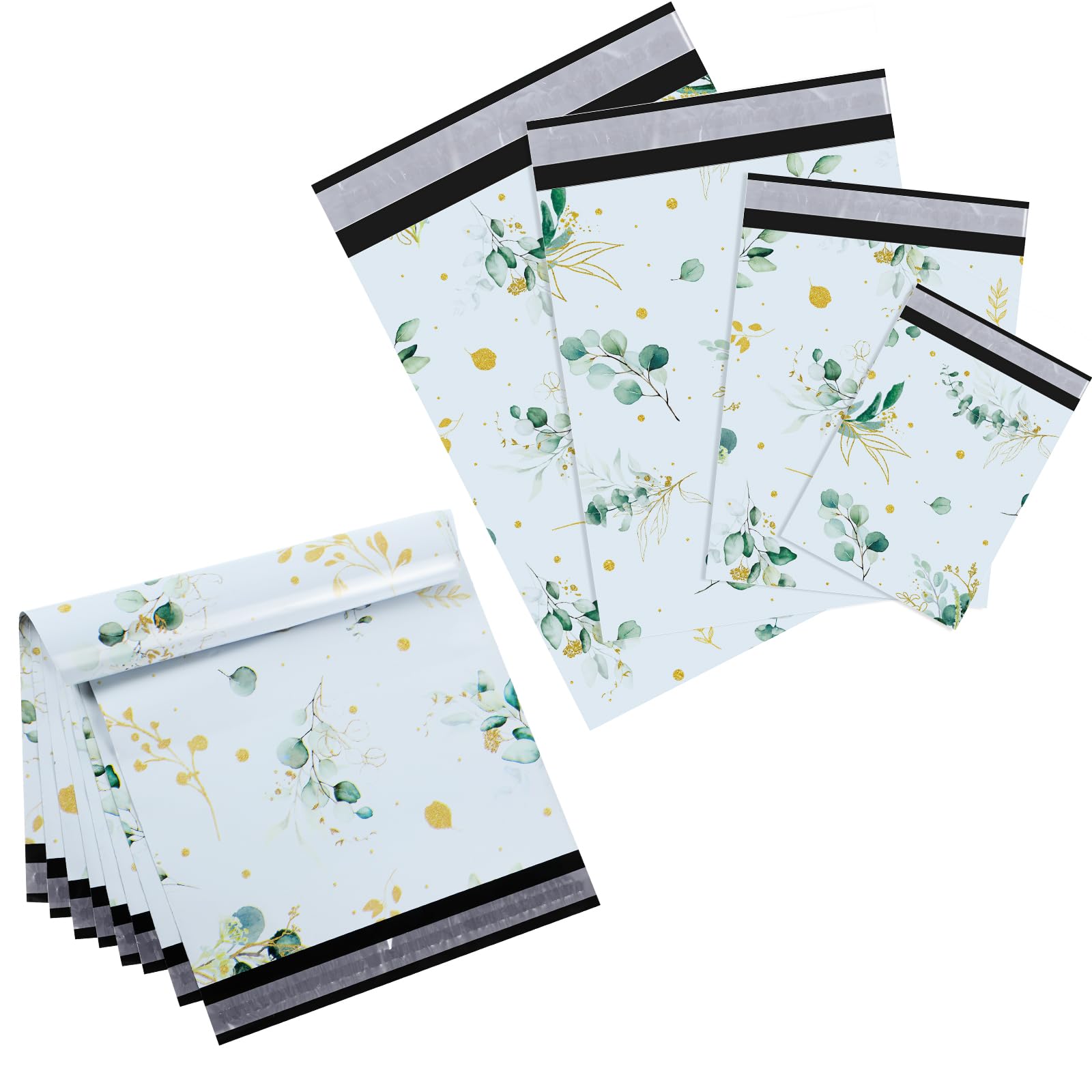 Outus 120 buste in polietilene, 4 dimensioni assortite, autosigillanti, autoadesive, a prova di strappo, buste postali (multicolore, eucalipto)