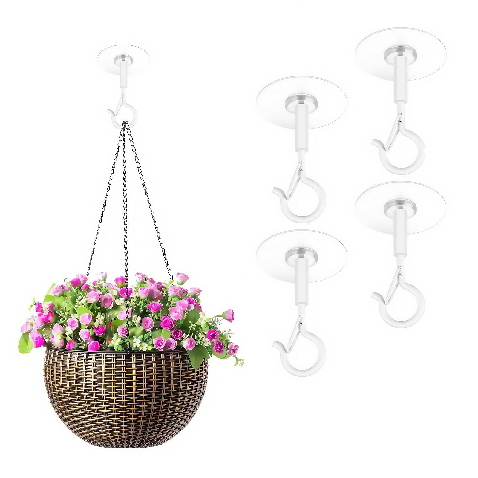 Ceiling Hooks, 4Pcs Wall Hanging Hooks, No-Drill Command Ceiling Hook, Sticky Hook for Hanging Plants/Wind Chimes/Ird Feeders/Lights and Balloons-image-40