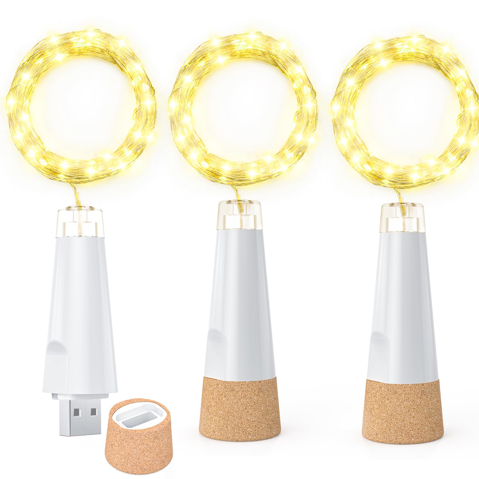 Dumcuw Bottle Lights, 20 LED Fairy Lights Battery Operated USB Rechargeable 2024 Upgraded Bottle Light with Cork for Christmas Decorations(Warm White, 16 Pack)