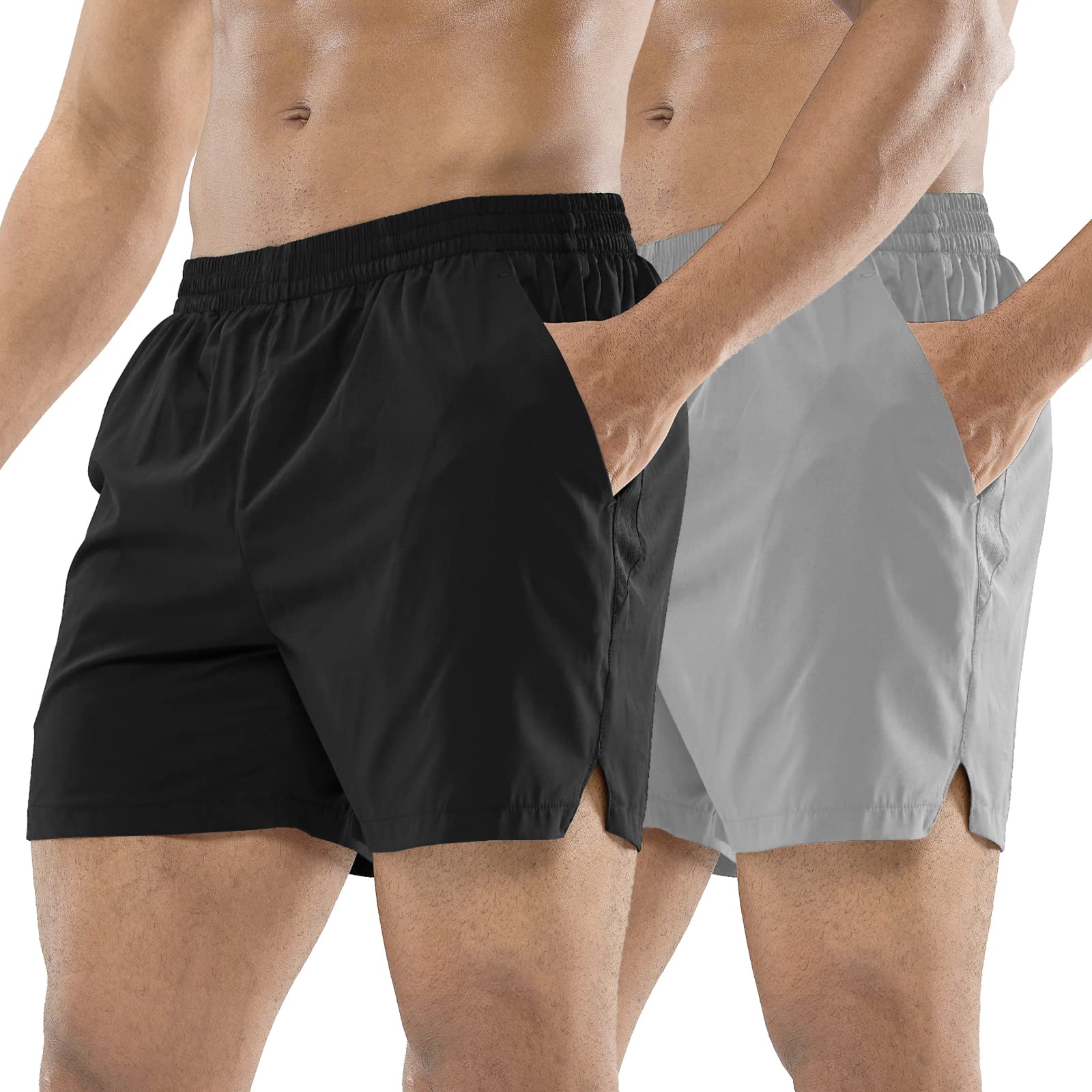Photo 1 of **MISSING ONE**
MIER Men's Workout Running Shorts Quick Dry Active 5 Inches Shorts with Pockets, Lightweight and Breathable, Black/Light Grey, M