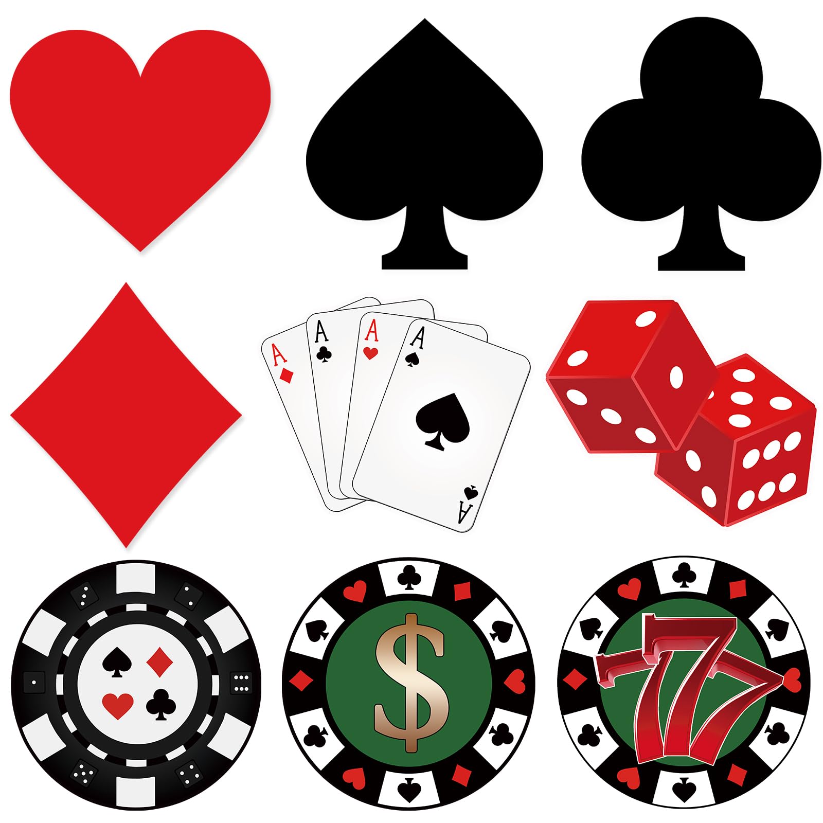 Vuzvuv 63Pcs 5In Versatile Casino Party Paper Cutouts with 120Pcs Glue Points,Las Vegas Casino Poker Themed Cut Outs Decorations for Birthday Party Theme Decor Supplies