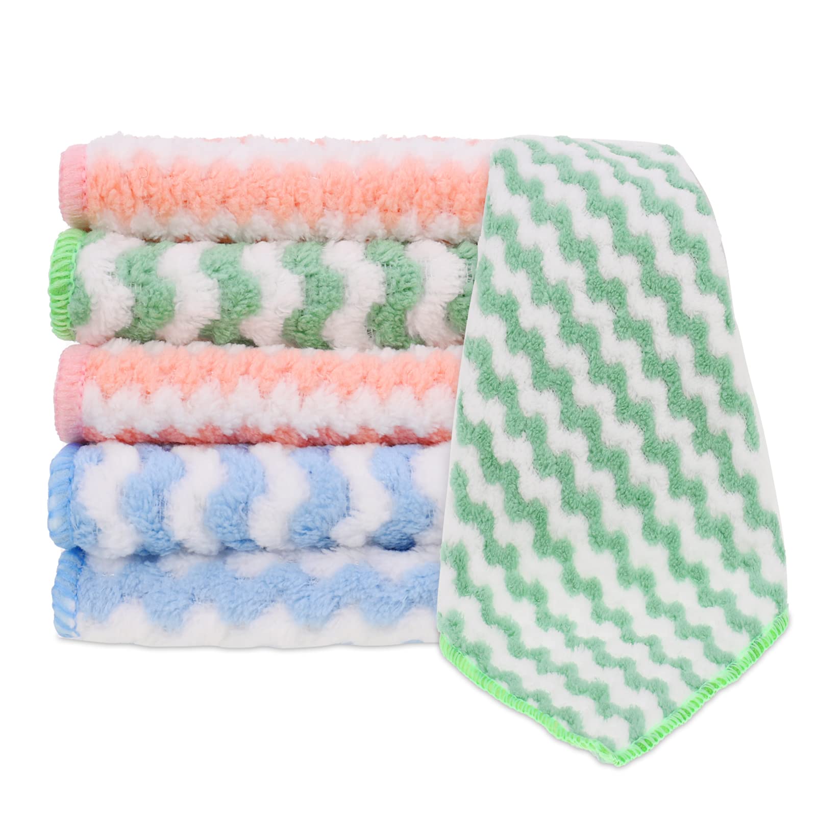LAOKEAI 6 Packs Microfibre Cleaning Cloths Rag, Super Absorbent Fibre Dish Cloths Multifunctional Reusable Towels Windows Car Kitchen Bathrooms, 9.6x9.6 IN, Blue,green,pink