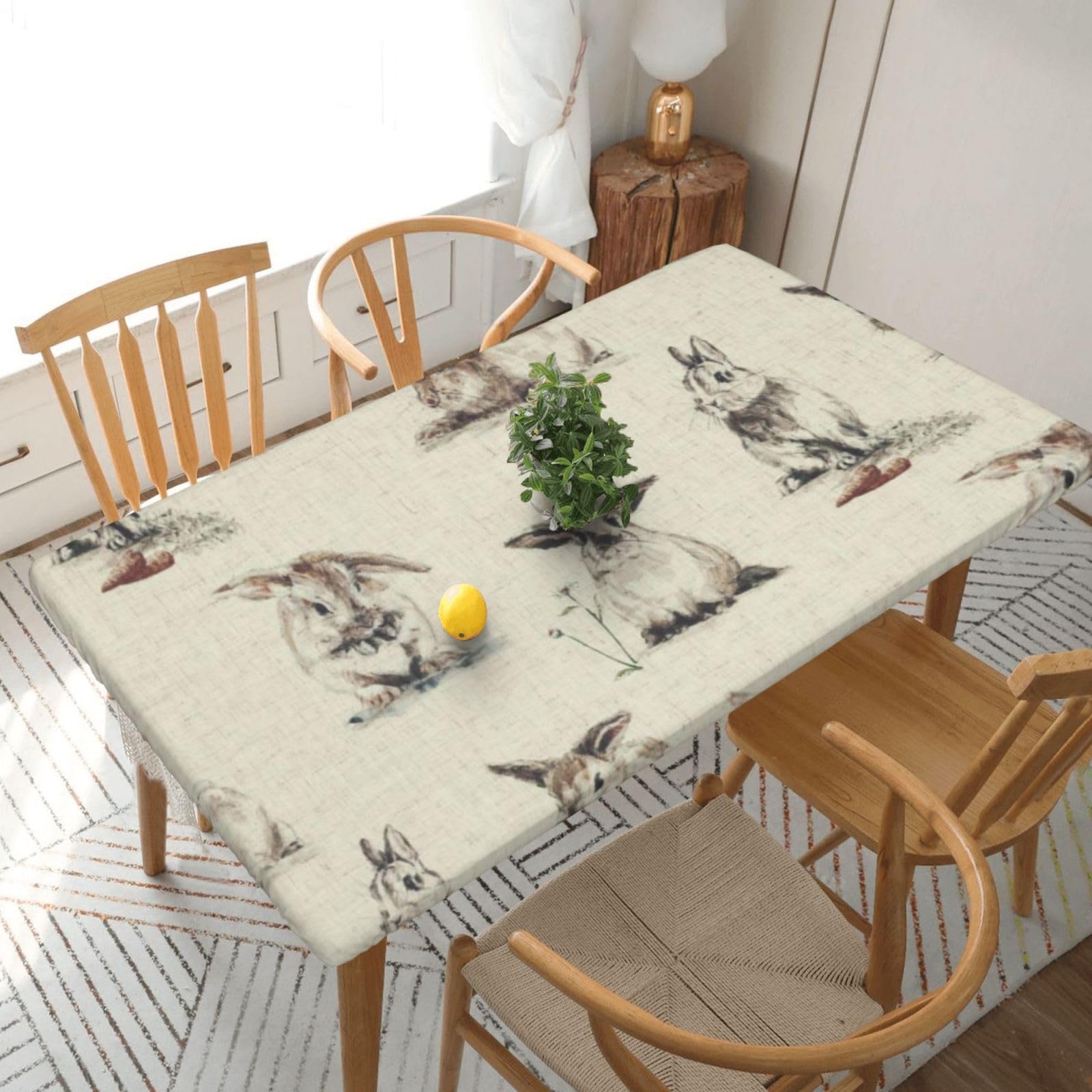 BNVSADC Rabbit background Printed 5FT Tablecloth Polyester Kitchen Water Resistant Table Cloth Dining Table Decoration Table Covers, 152x76 CM