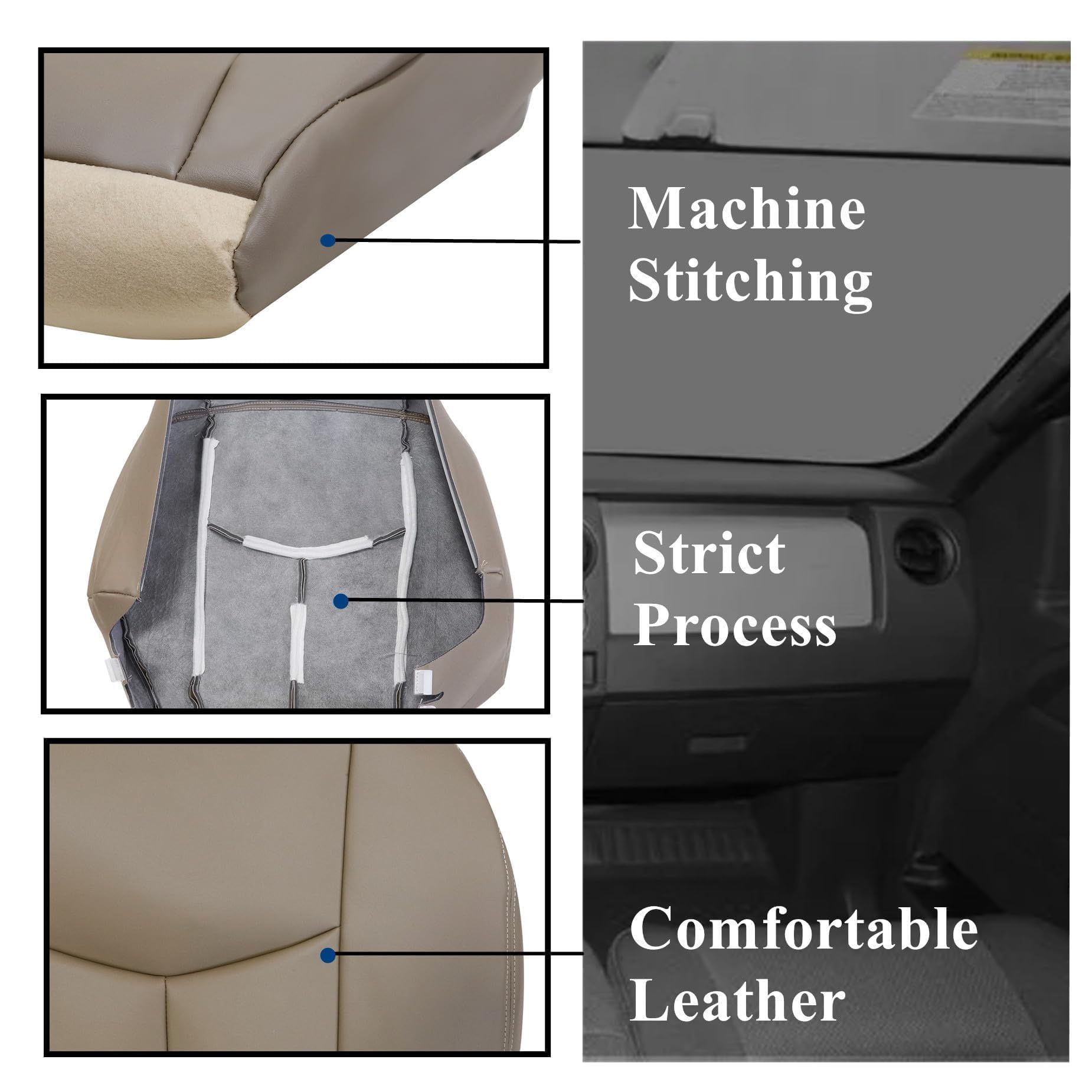 SecosAutoparts Driver Top Lean Back Leather Seat Cover - Medium Tan, Fits Chevy Avalanche/Silverado & GMC Sierra 2003-2007
