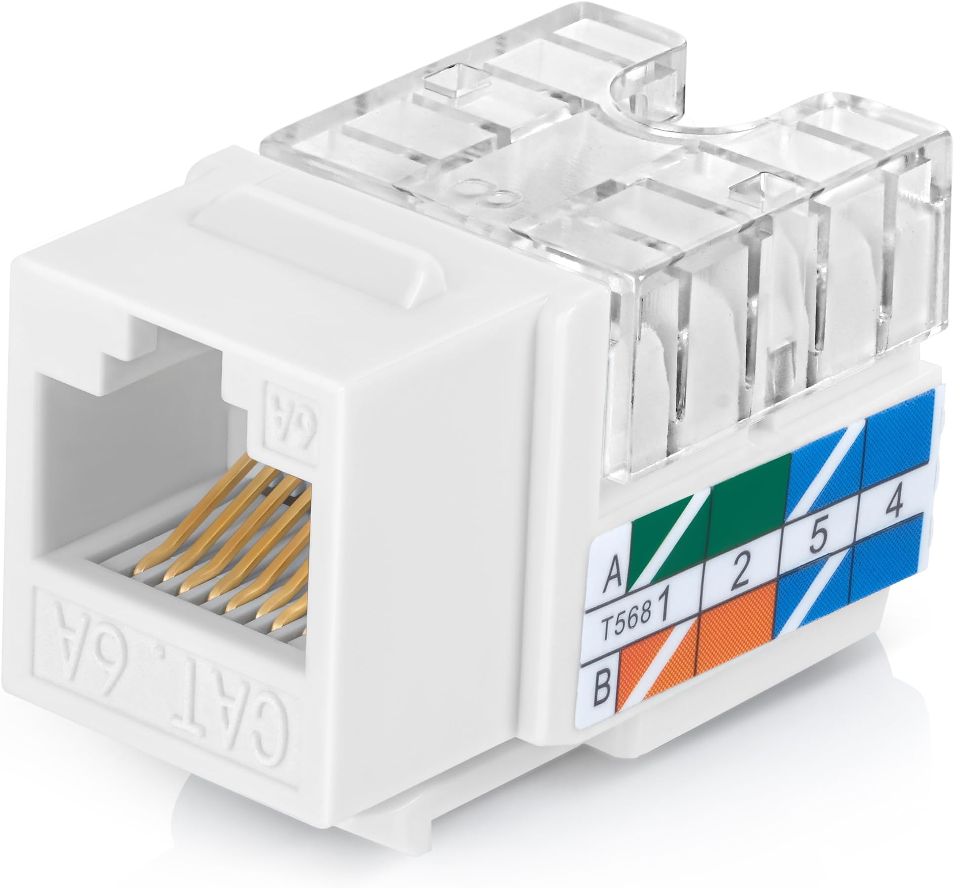Everest 90° Angled RJ45 Cat6A Keystone Jacks 20-Pack in White - Slim Profile Female RJ45 Connectors - Cat 6A Keystone Jack - Compatible with 90° Angled Speed Termination Tool - easyJACK (B094WB91H3)